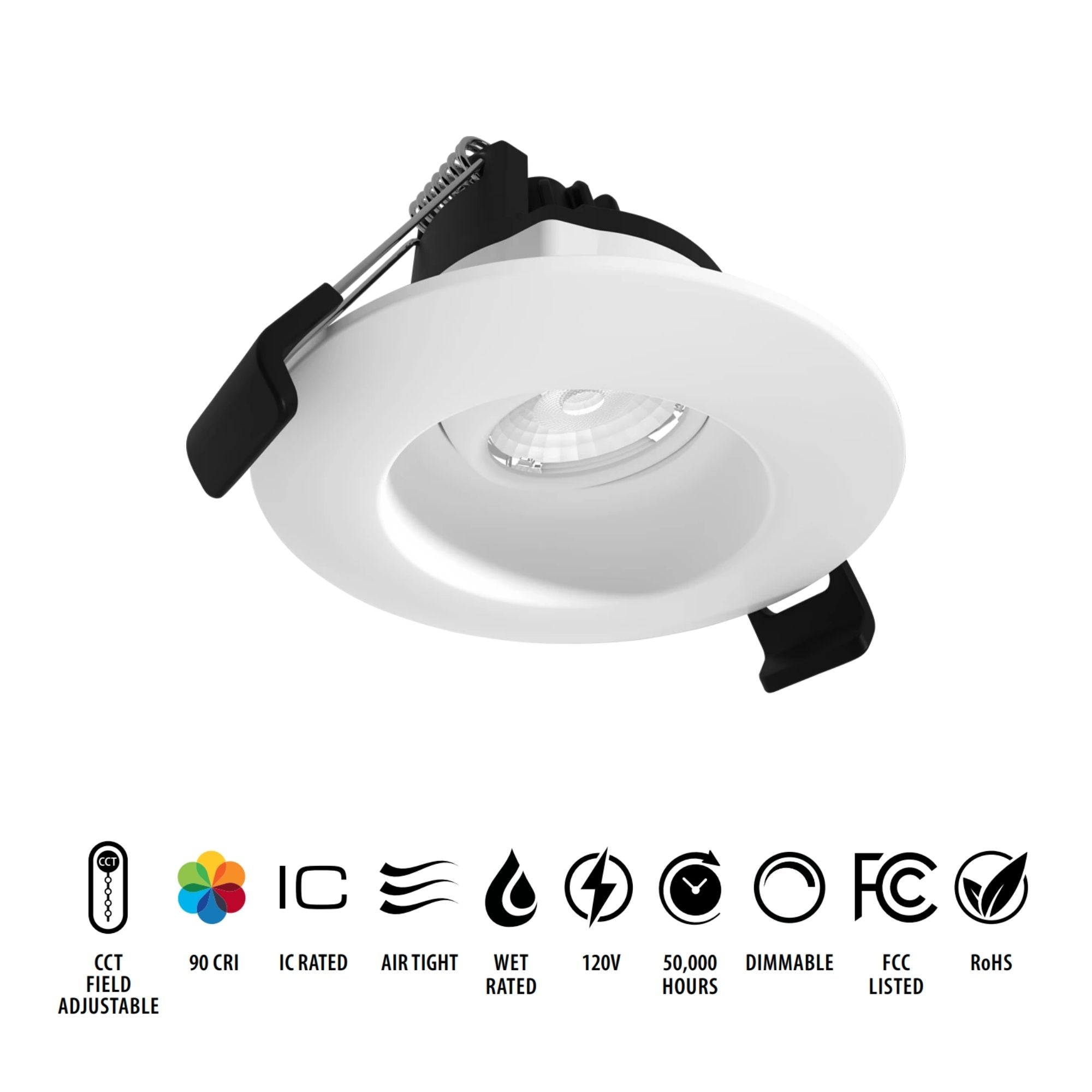 2" LED Canless Gimbal Downlight - 400 Lumens, 5-CCT, 20° Narrow Spot, Deep Regress