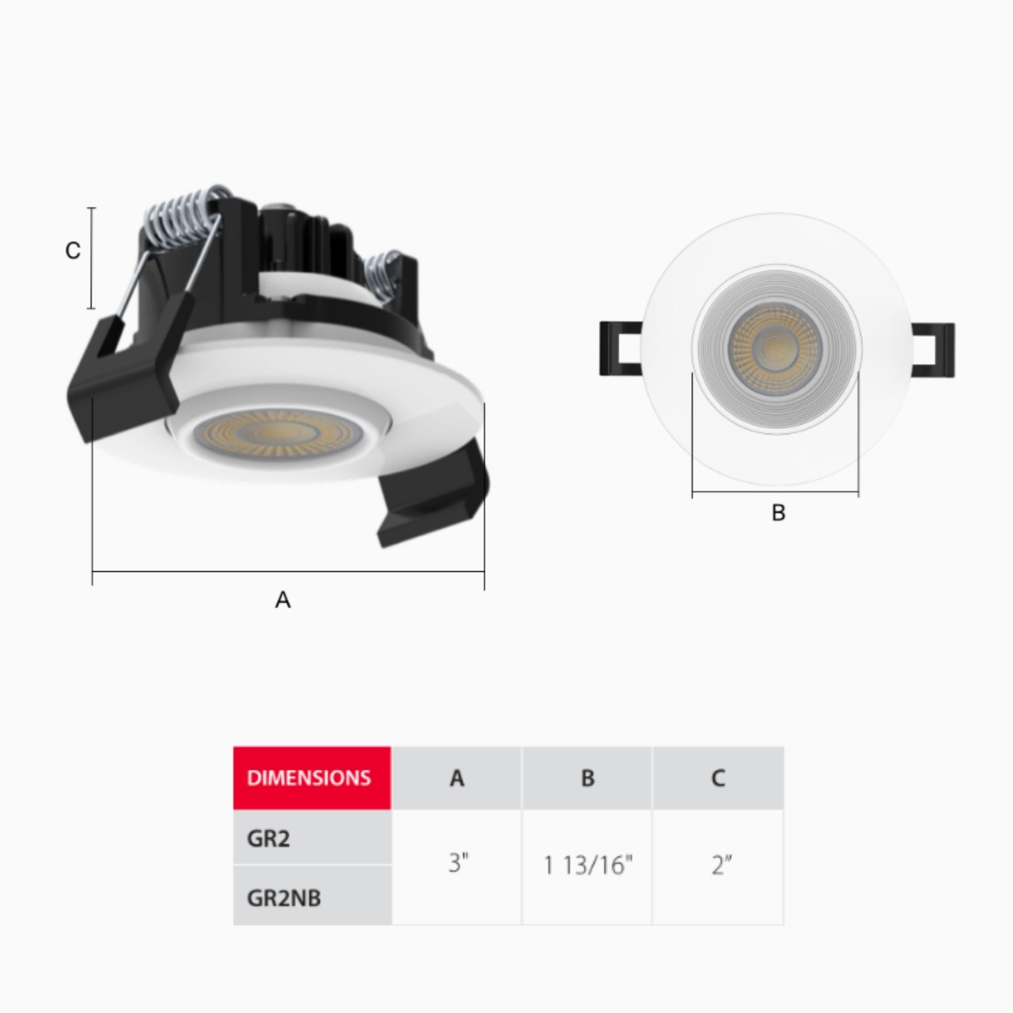 RAB GR2NB 2 in. Deep Regress Smooth Round Gimbal Downlight 6W 400 Lumens Selectable CCT Wet Rated