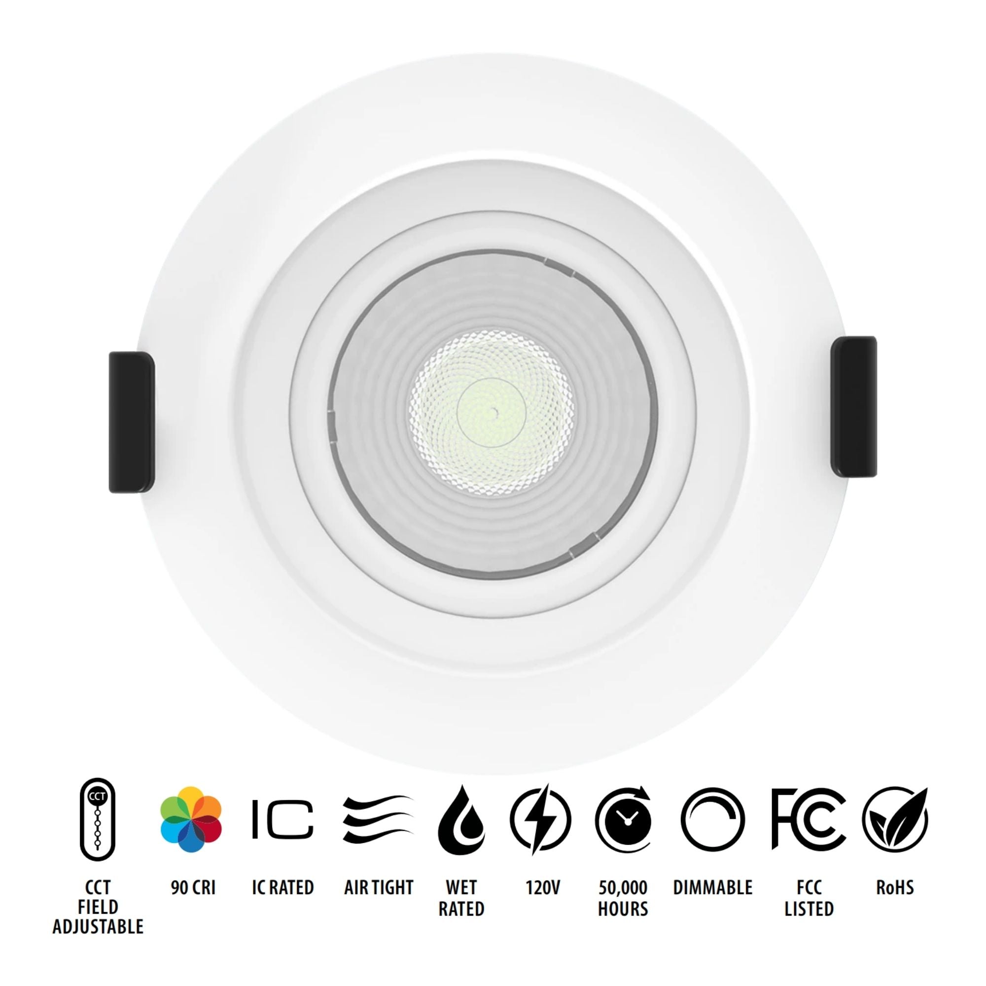 3" Canless Gimbal Downlight, 600 Lm, 5-CCT, 38° Spot, White Deep Regress Trim