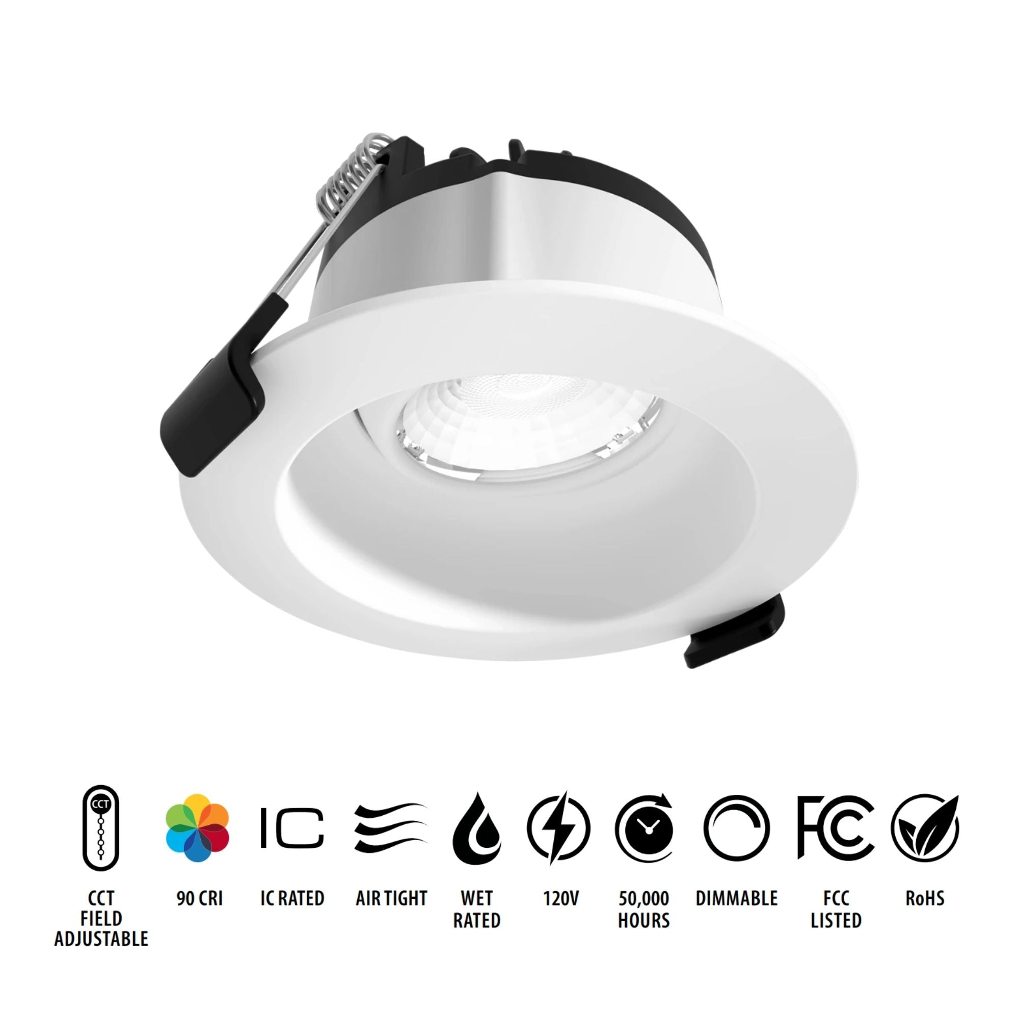 3" Canless Gimbal Downlight, 600 Lm, 5-CCT, 38° Spot, White Deep Regress Trim
