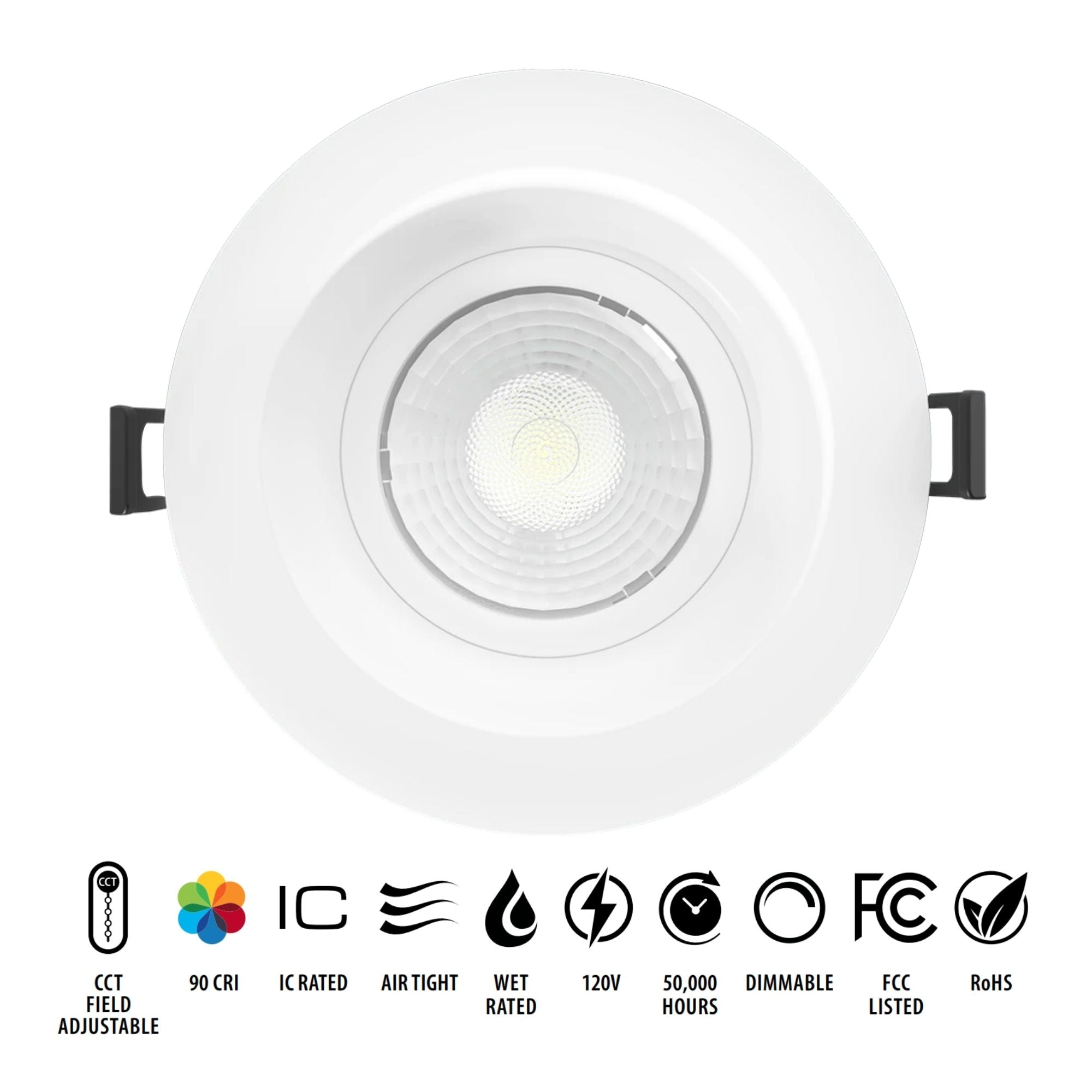 4" Canless Gimbal Downlight, 1050 Lm, 5-CCT, 38° Spot, White Regressed Trim