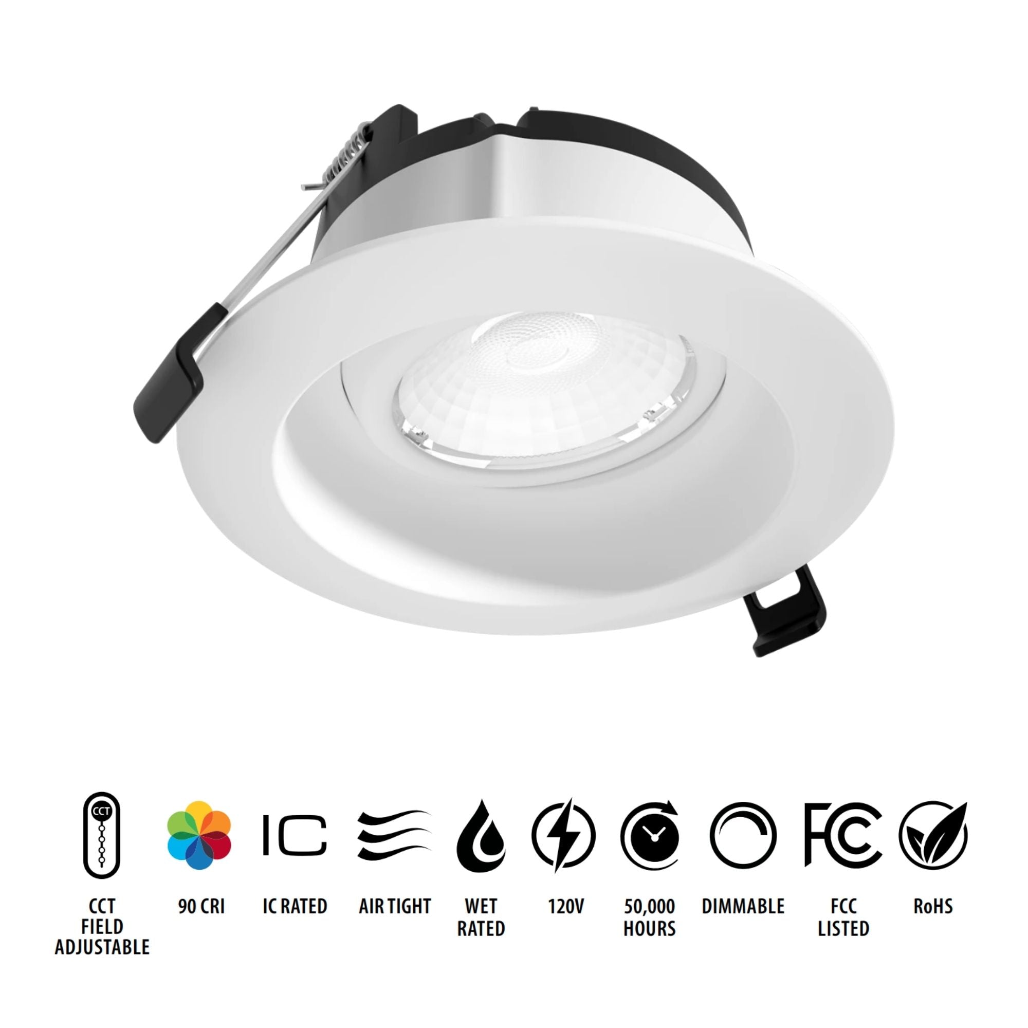 4" LED Canless Gimbal Downlight - 1050 Lumens, 5-CCT, 38° Spot, Deep Regress