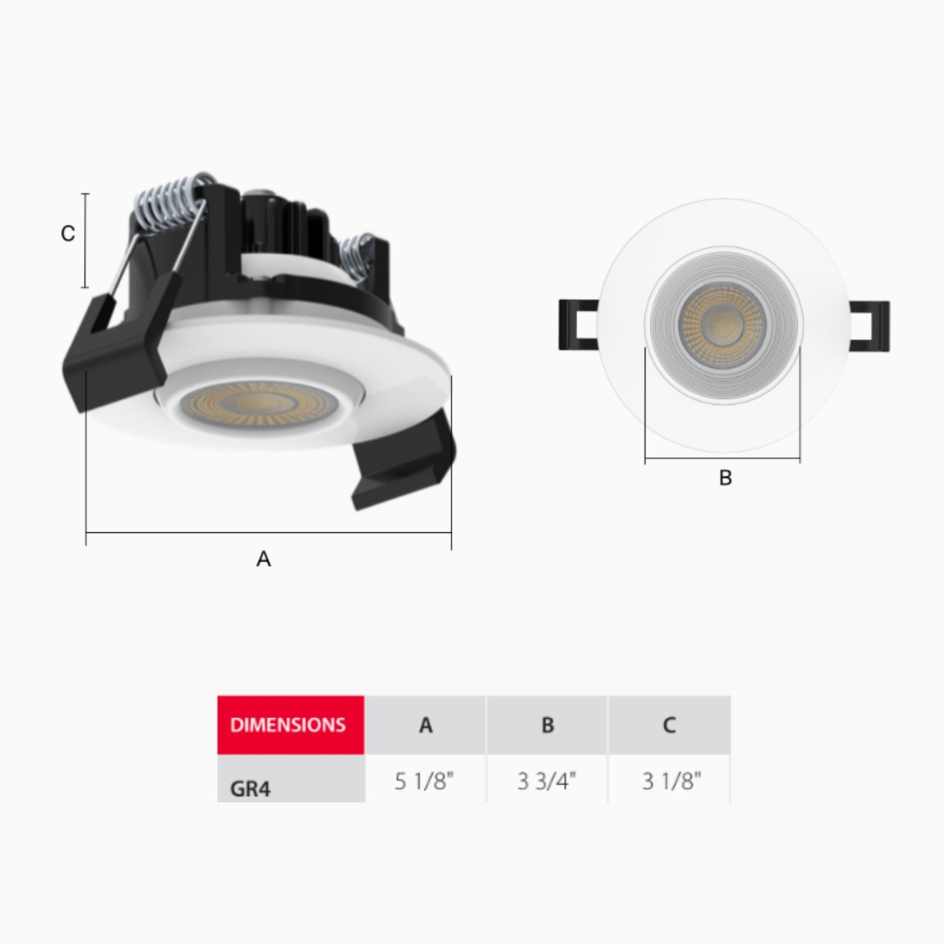 RAB Lighting - 4" Canless Gimbal Downlight, 1050 Lm, 5-CCT, 38° Spot, White Regressed Trim | Bees Lighting