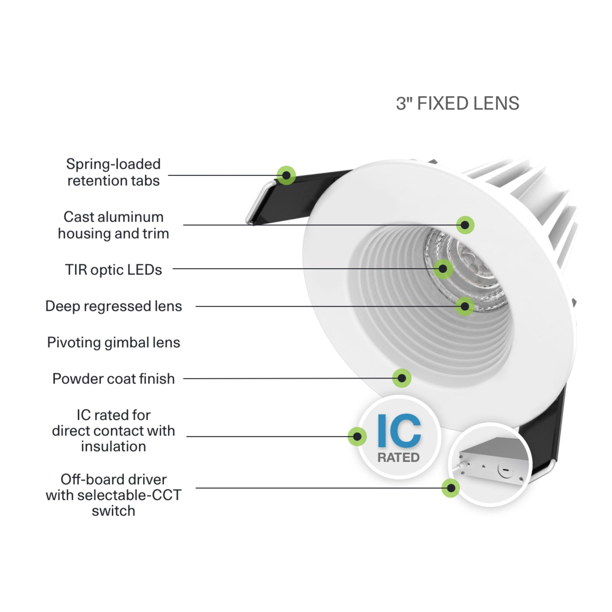 3" Canless LED Recessed Light, 650 Lumens, 5-CCT, Round Smooth Trim - Bees Lighting