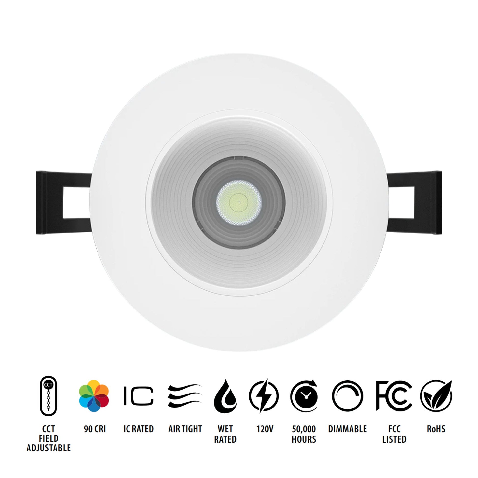 3" Canless LED Recessed Light, 650 Lumens, 5-CCT, Round Baffle Trim - Bees Lighting