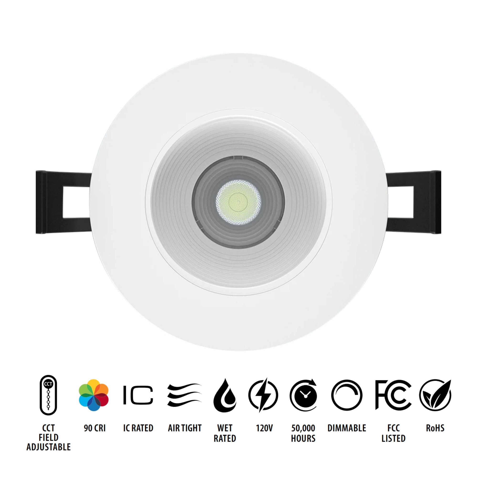 3" Canless LED Recessed Light, 650 Lumens, 5-CCT, Round Baffle Trim