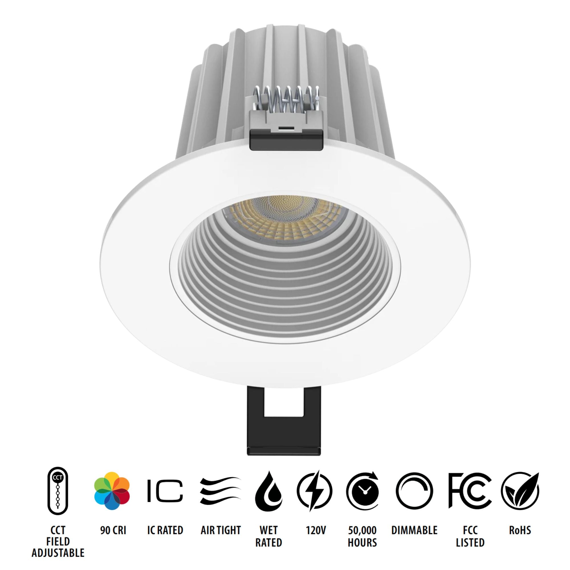 3" Canless LED Recessed Light, 650 Lumens, 5-CCT, Round Baffle Trim