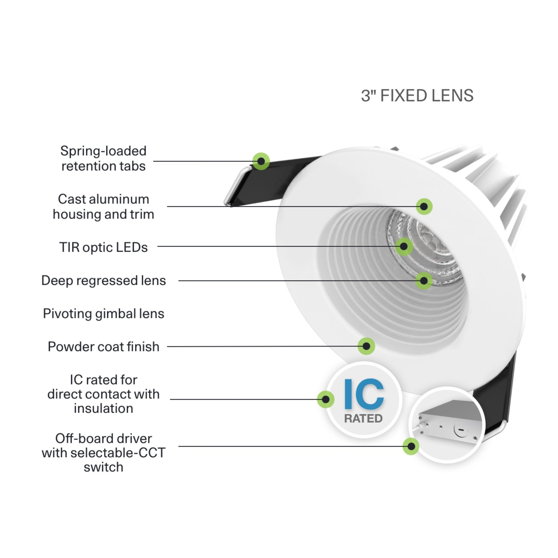 3" Canless LED Recessed Light, 650 Lumens, 5-CCT, Round Baffle Trim - Bees Lighting