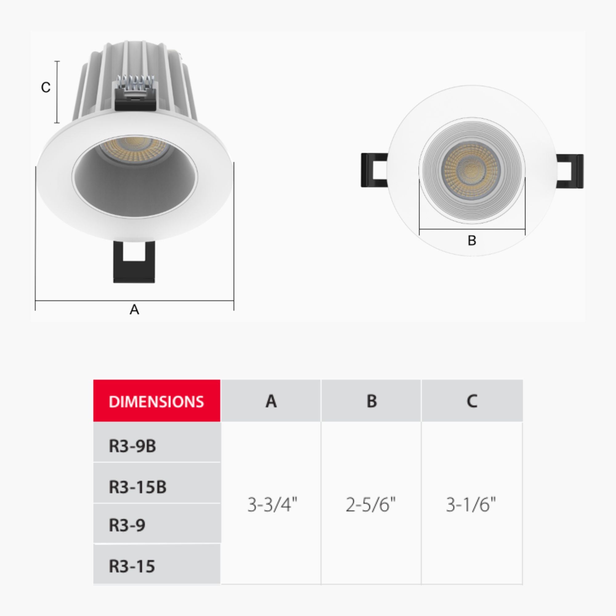 RAB R3-9B 3 in. Baffle Downlight 9W 650 Lumens Selectable CCT Wet Rated