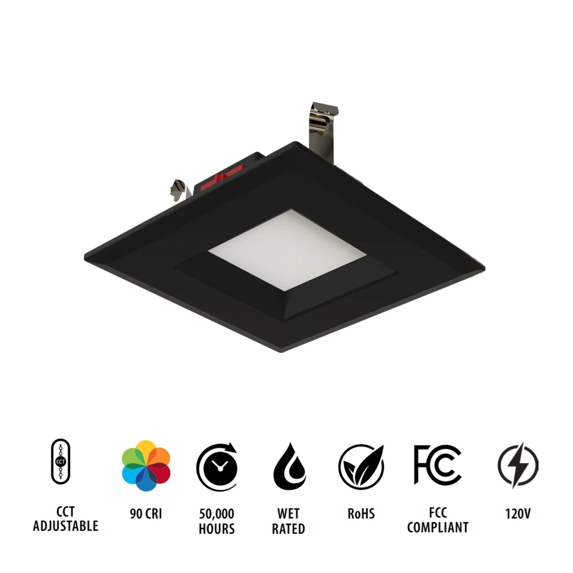 4" R34 Retrofit LED Can Light, 600 Lm, CCT-Adjustable, Black Square Smooth Trim