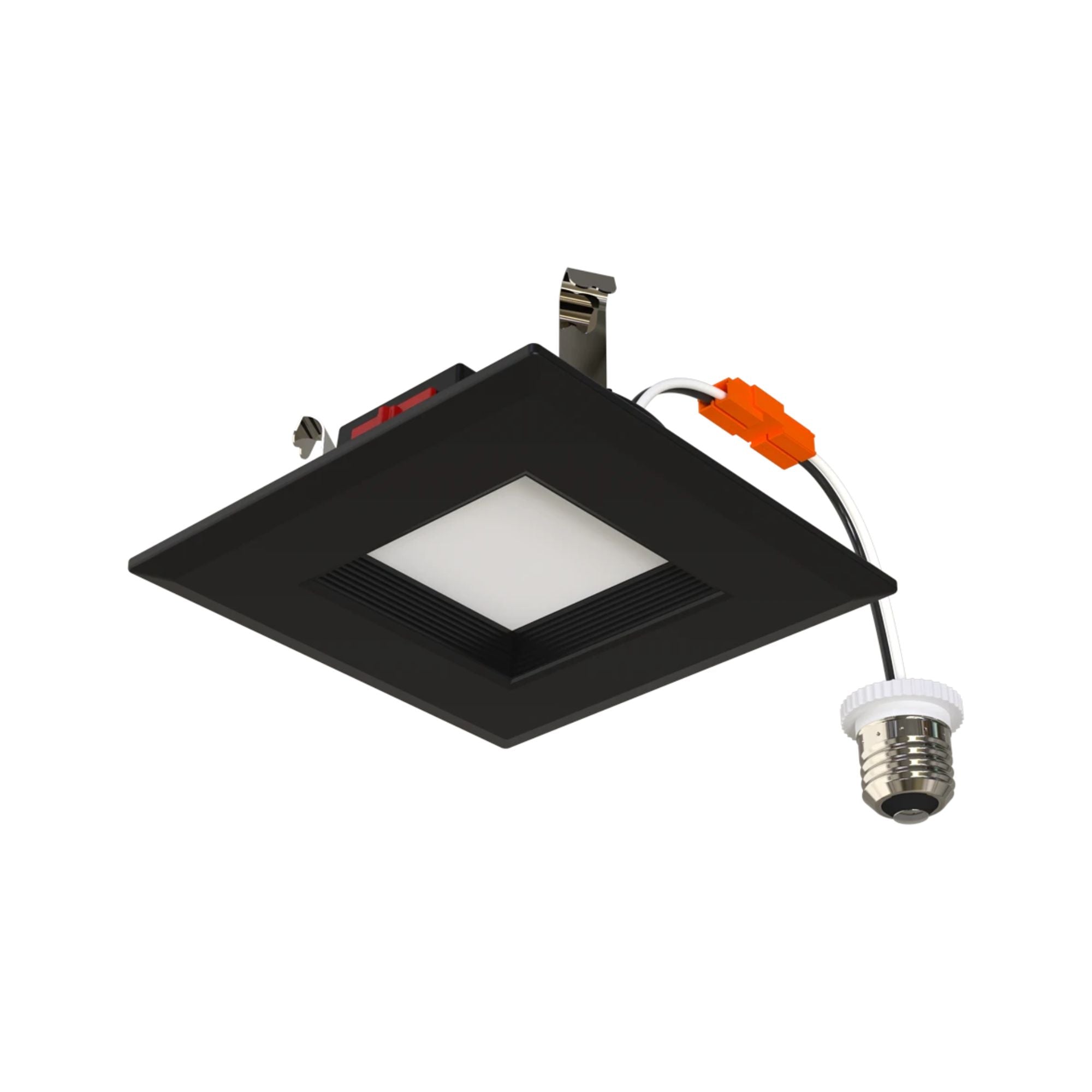4" R34 Retrofit LED Can Light, 600 Lm, CCT-Adjustable, Black Square Baffle Trim