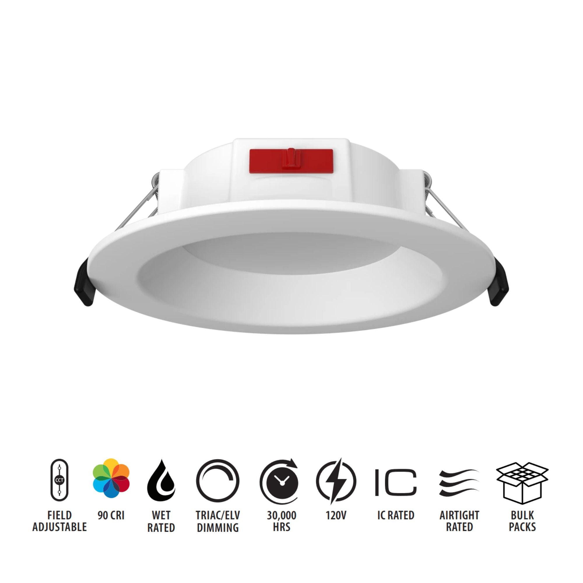 4" CCT-Adjustable LED Recessed Downlight, 7W, 650 Lm, Smooth Trim, Pack of 12