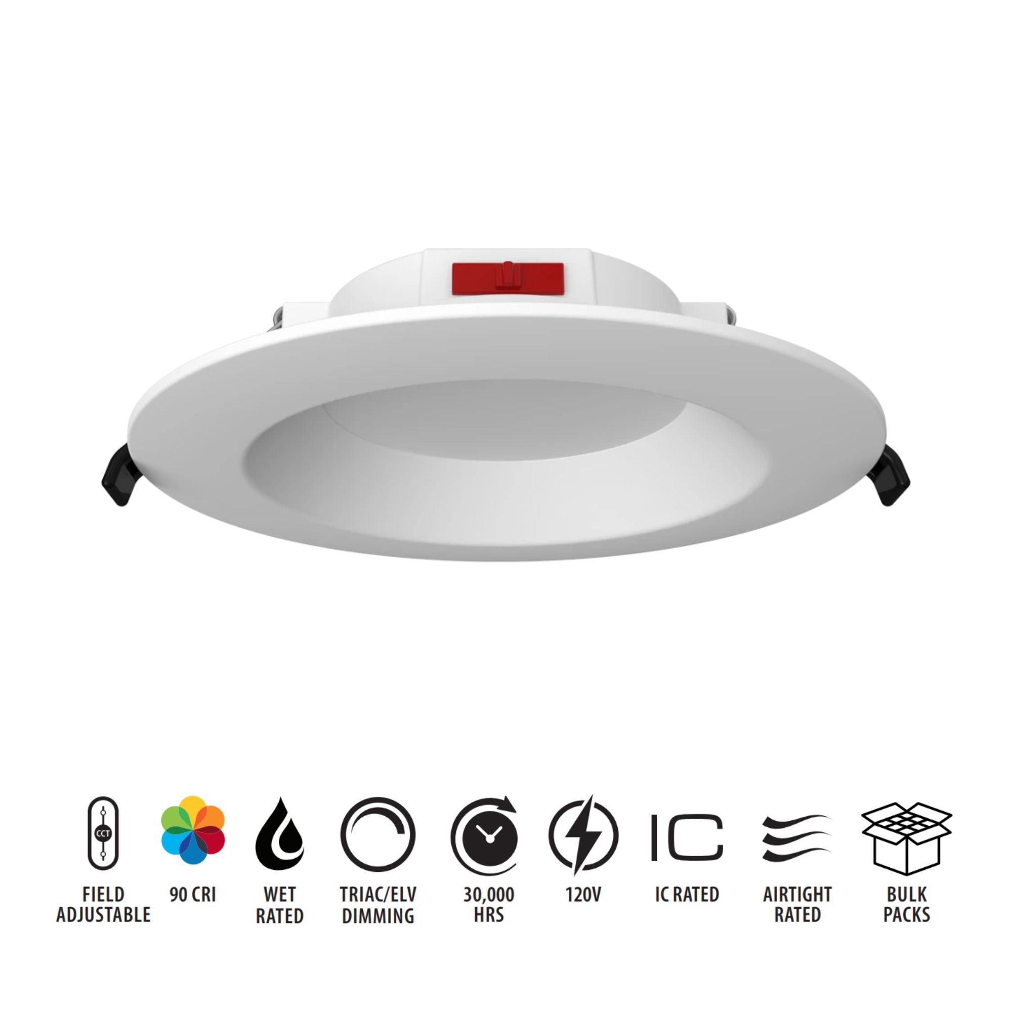 6" CCT-Adjustable LED Recessed Downlight, 10W, 900 Lm, Smooth Trim, Pack of 12