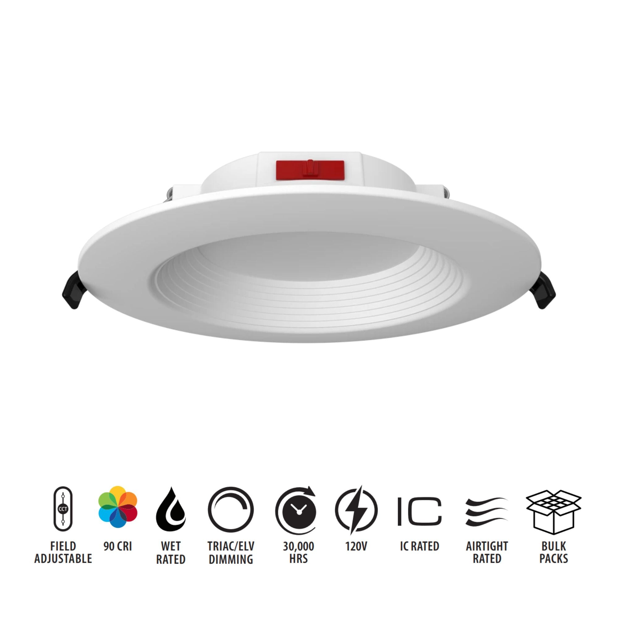 6" CCT-Adjustable LED Recessed Downlight, 10W, 900 Lm, Baffle Trim, Pack of 12