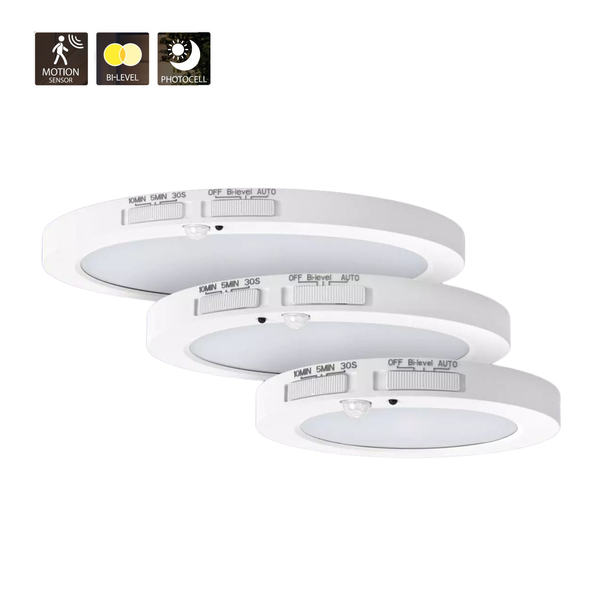 RAB SUMO-R-9/PIR 9" LED Surface Mount, 18W, 1500lm, Selectable CCT, 120V, White, Motion Sensor