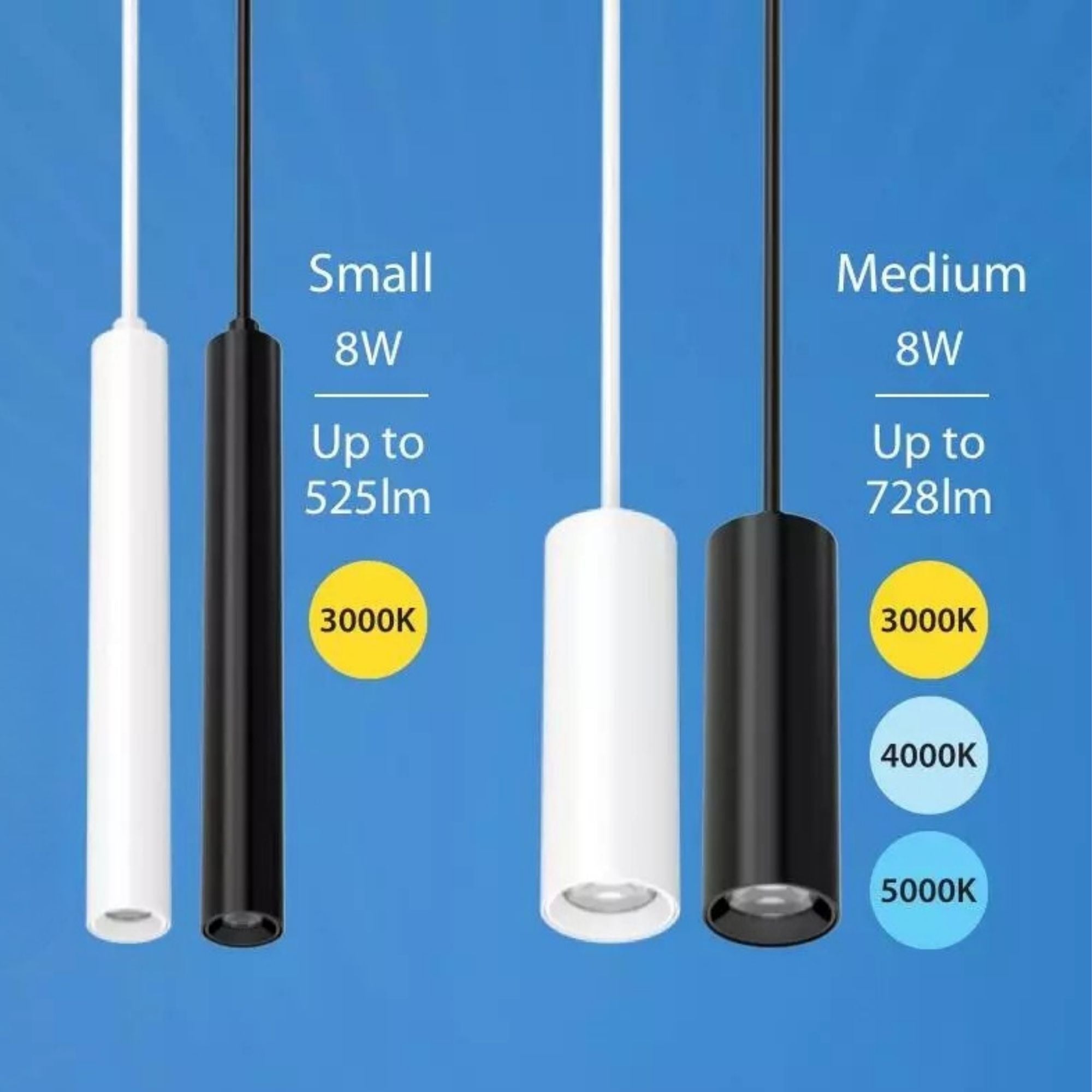 TKP Medium Track Pendant Light, 8W, 725 Lumens, 30K|40K|50K, Halo, 36°, Black