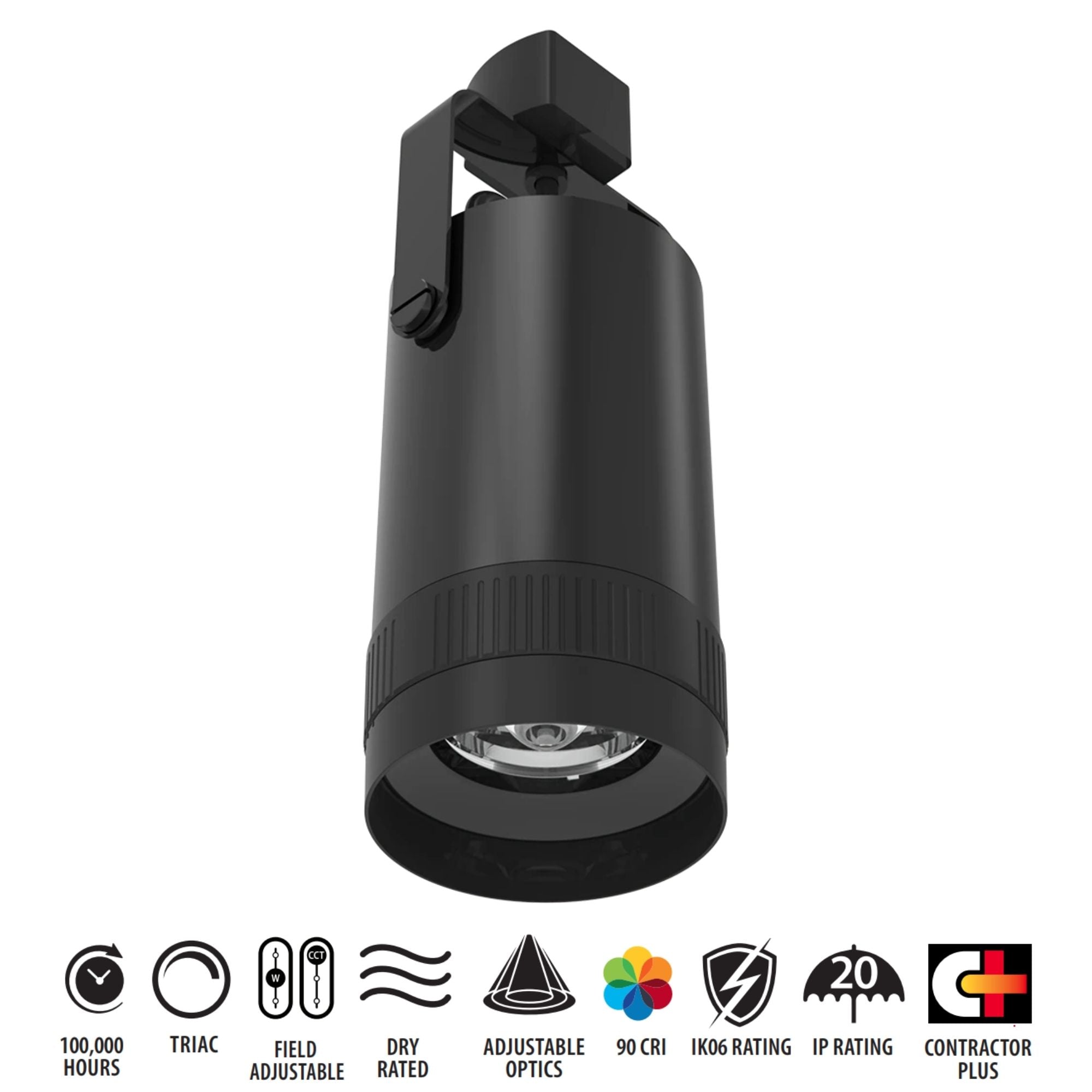 TRACK22 Large Track Head, 3100 Lumens, 5-CCT, Adjustable Optics 15° - 55°, Black