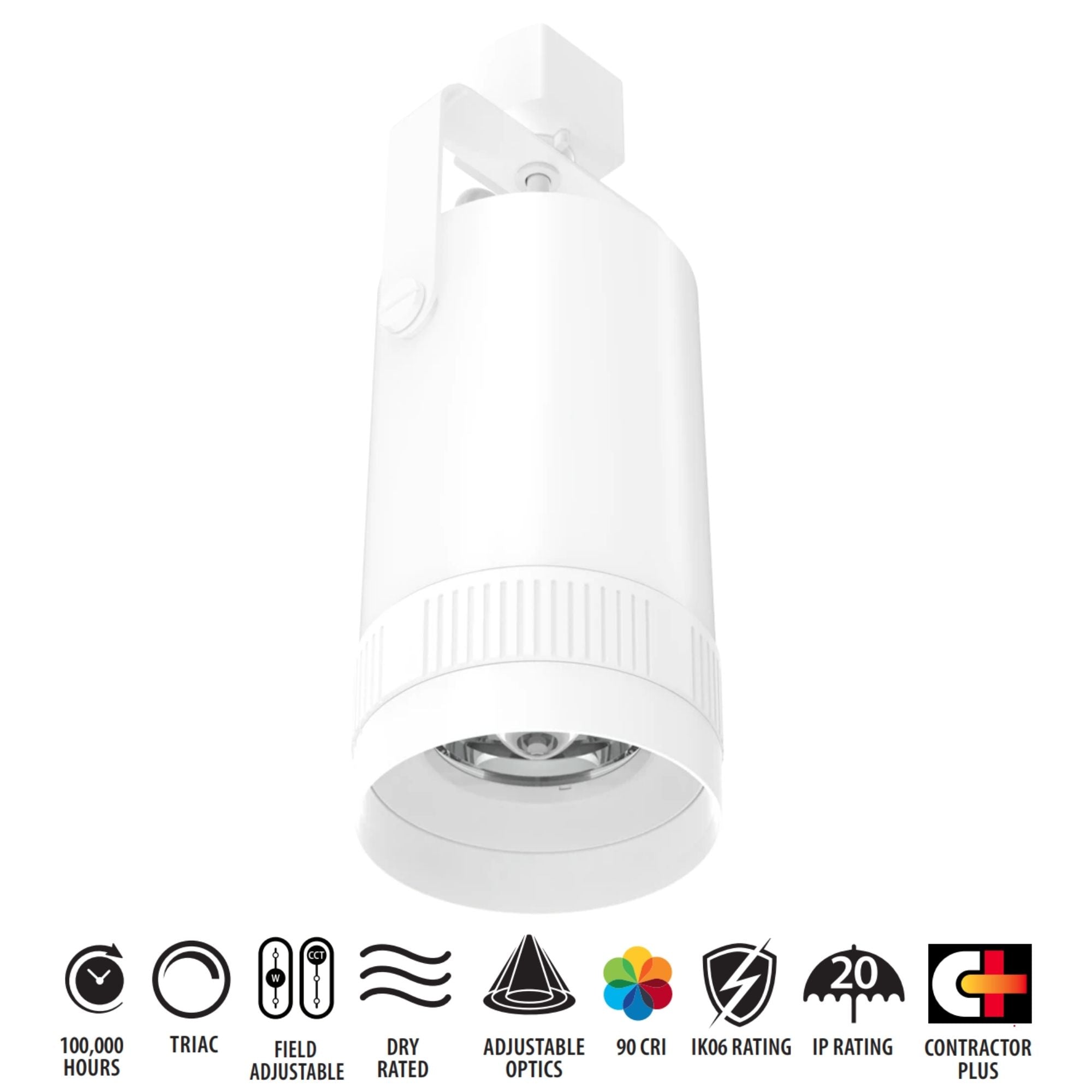 TRACK22 Medium Track Head, 2000 Lumens, 5-CCT, Adjustable Optics 15° - 55°, White