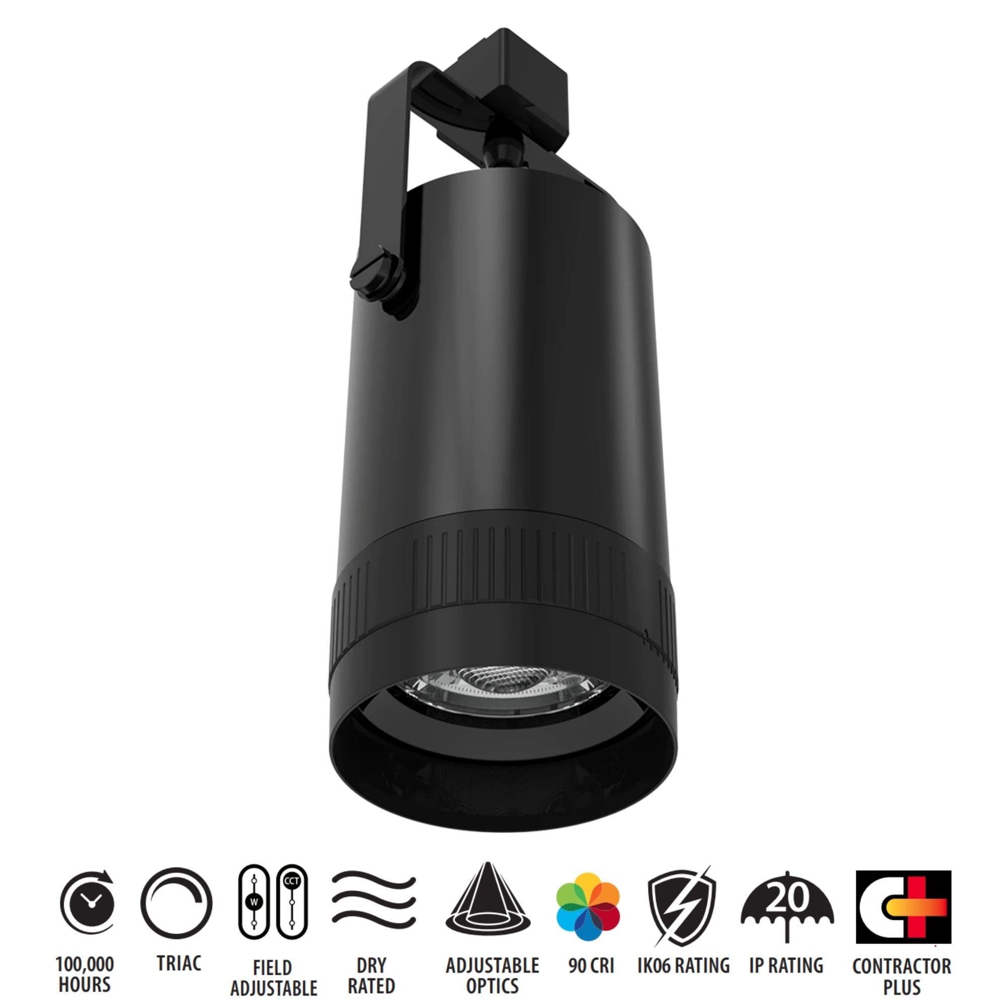 TRACK22 Medium Track Head, 2000 Lumens, 5-CCT, Adjustable Optics 15° - 55°, Black
