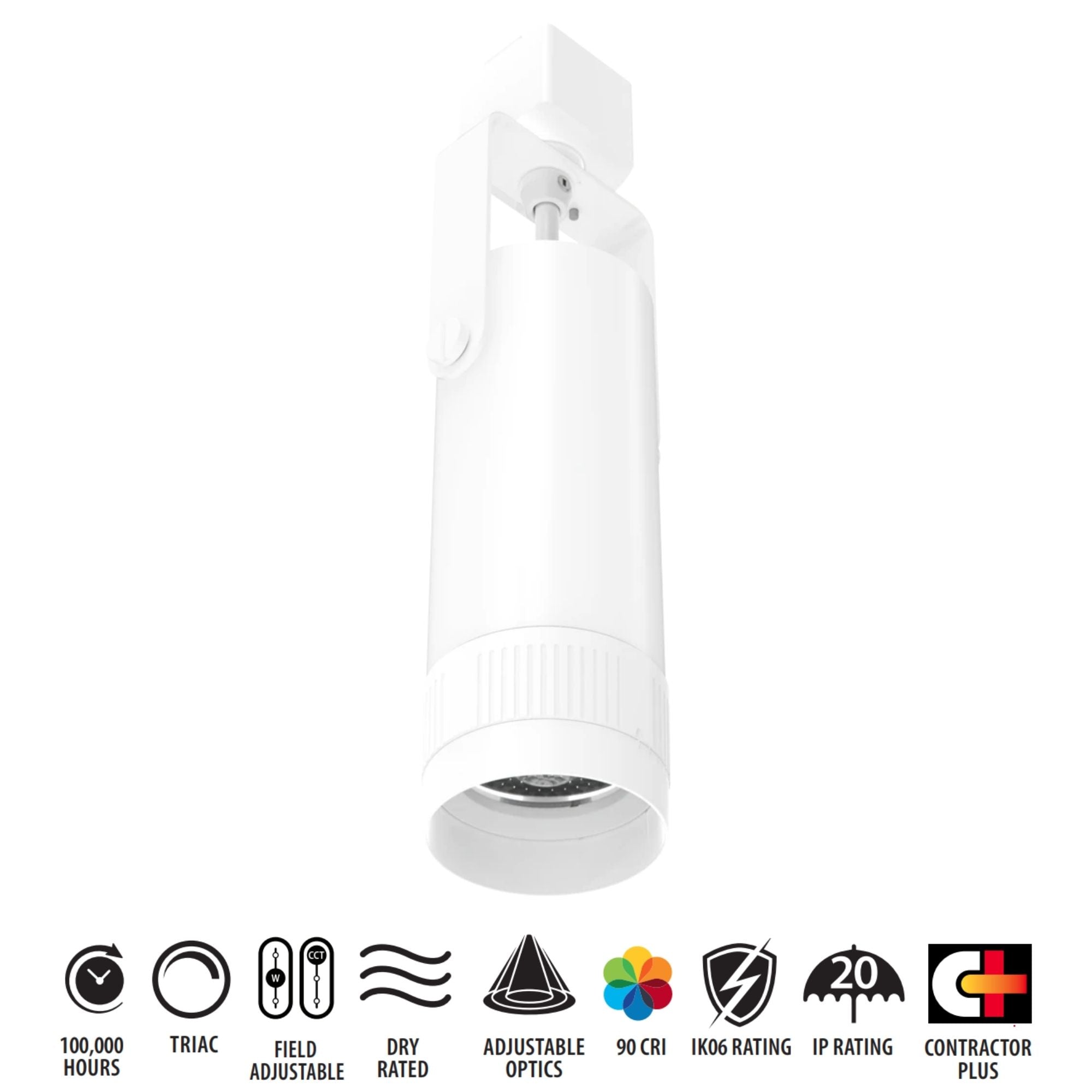 TRACK22 Small Track Head, 860 Lumens, 5-CCT, Adjustable Optics 15° - 55°, White