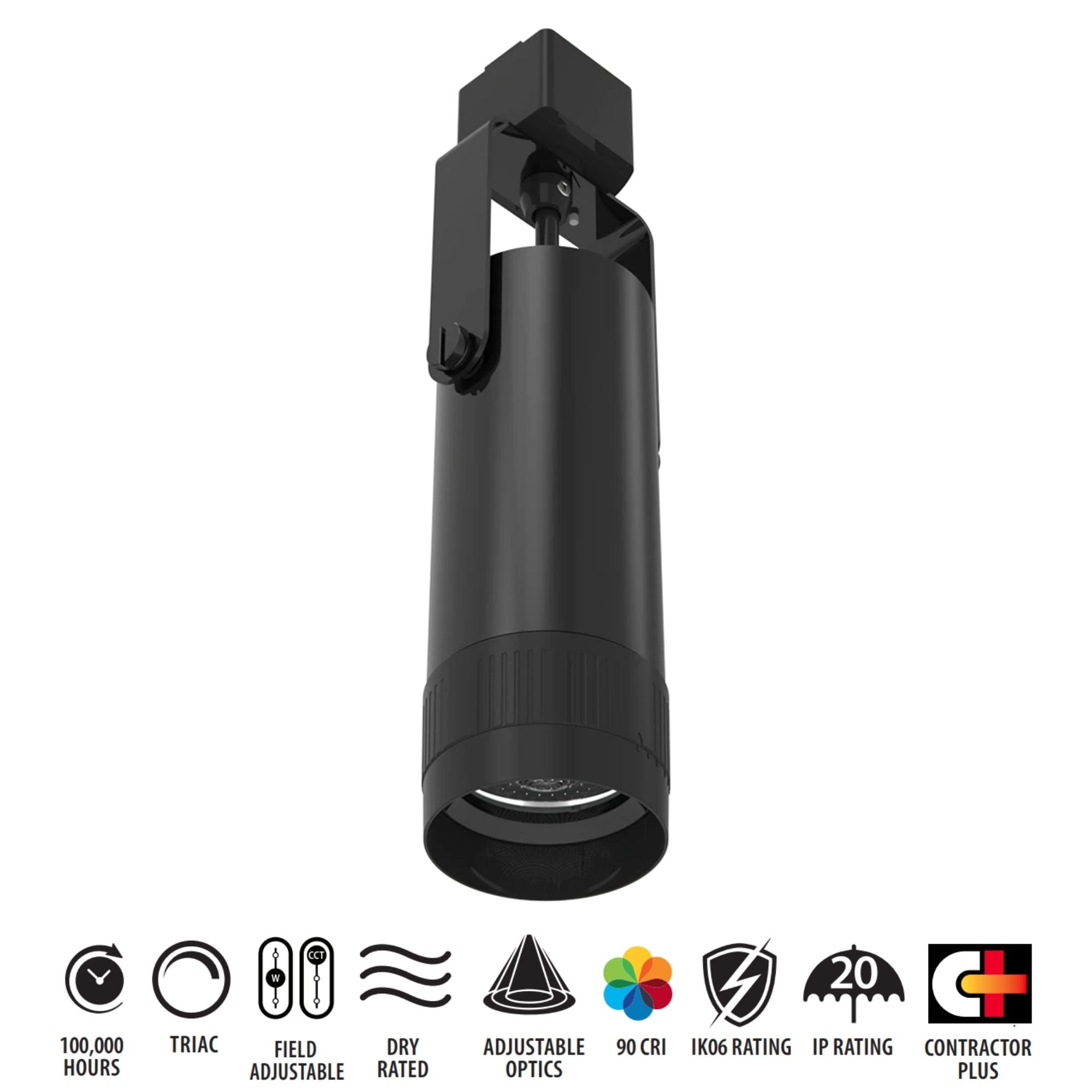 TRACK22 Small Track Head, 860 Lumens, 5-CCT, Adjustable Optics 15° - 55°, Black
