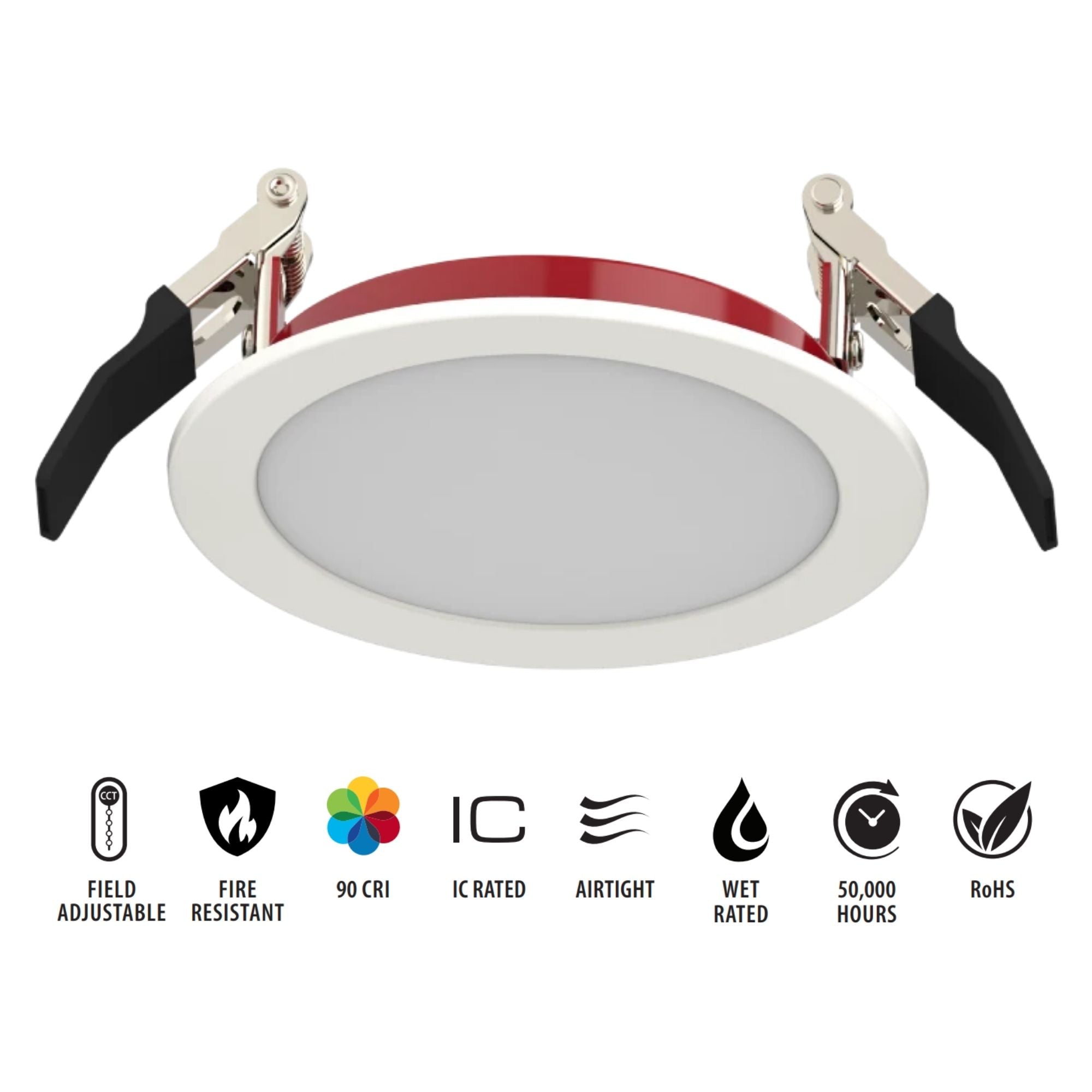 4" Fire Rated Wafer LED Recessed Light, 1000 Lm, 5-CCT, Smooth Trim