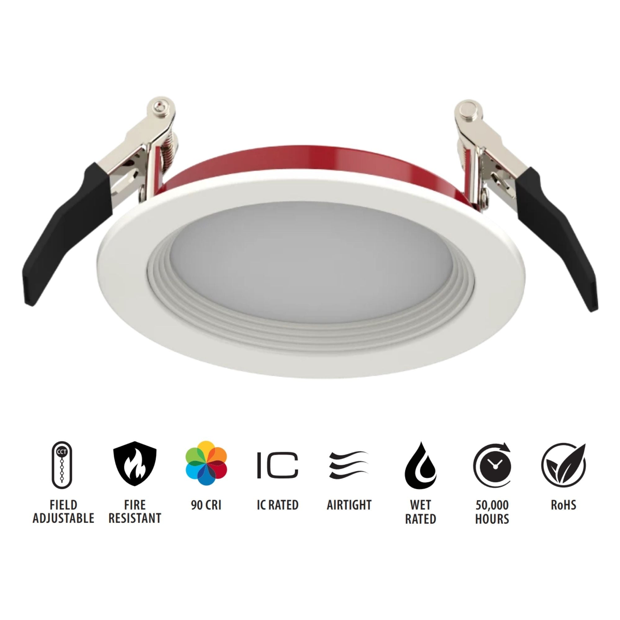 4" Fire Rated Wafer LED Recessed Light, 1000 Lm, 5-CCT, Baffle Trim