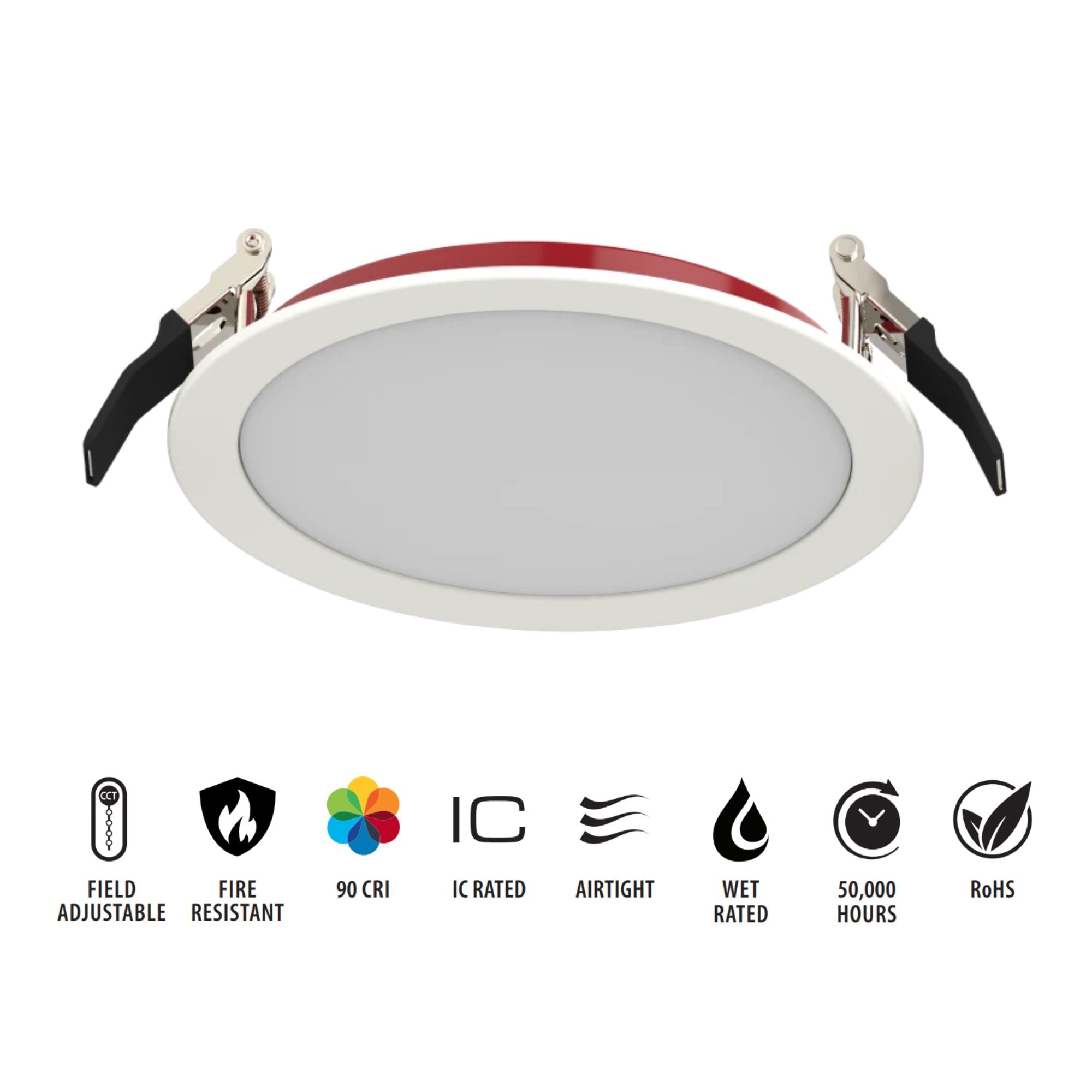6" Fire Rated Wafer LED Recessed Light, 1400 Lm, 5-CCT, Smooth Trim
