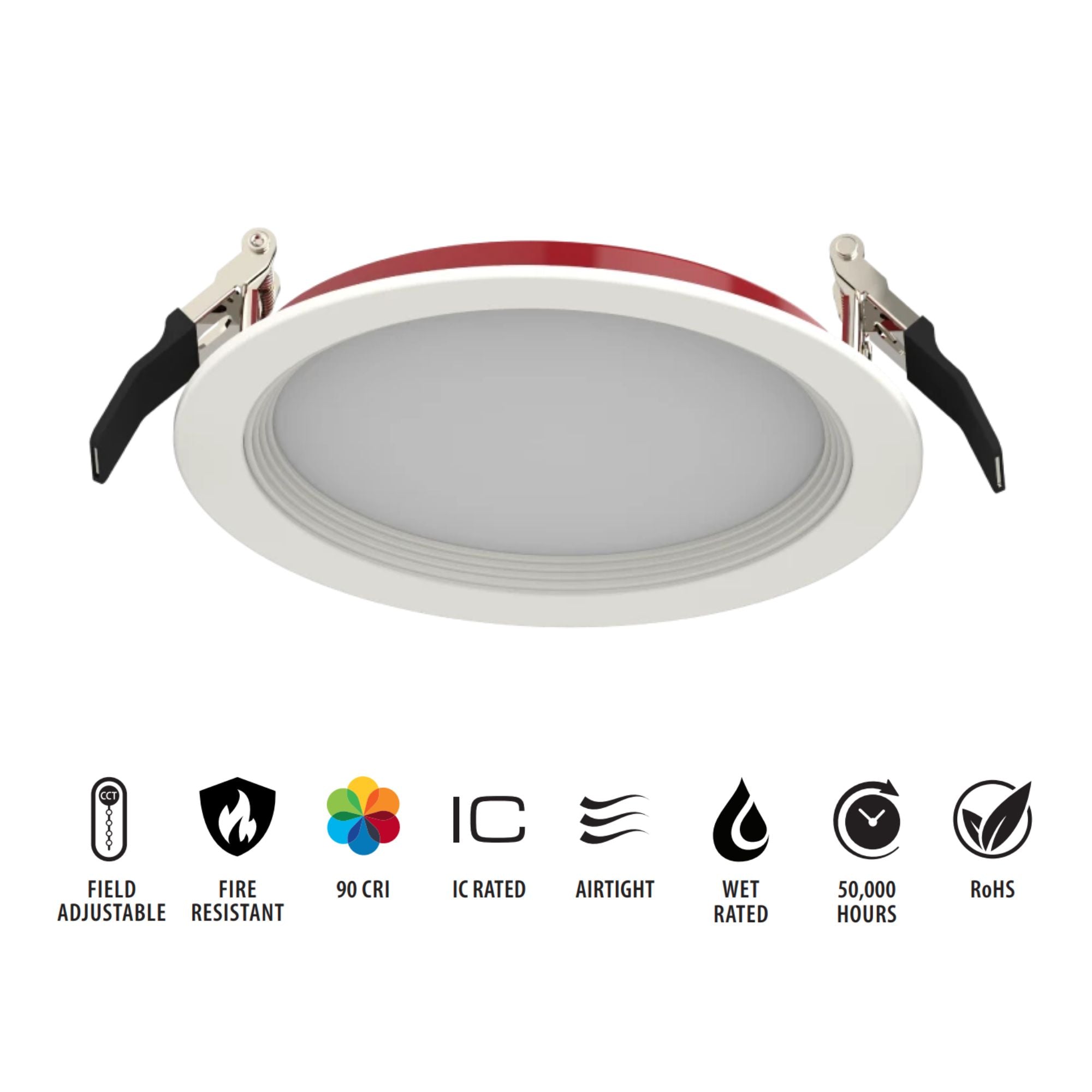 6" Fire Rated Wafer LED Recessed Light, 1400 Lm, 5-CCT, Baffle Trim