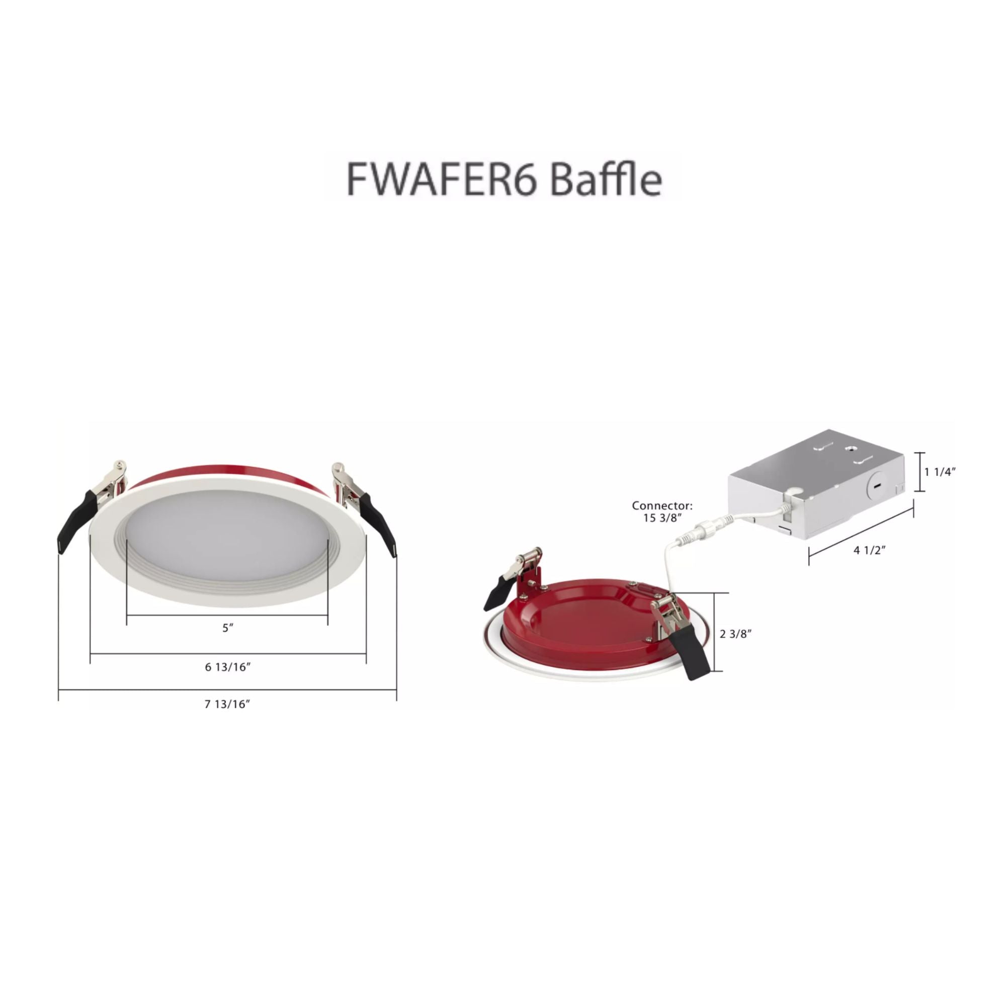 RAB FWAFER6B 6 in. Baffle Edge-Lit Wafer Downlight 15W Selectable CCT Fire Rated