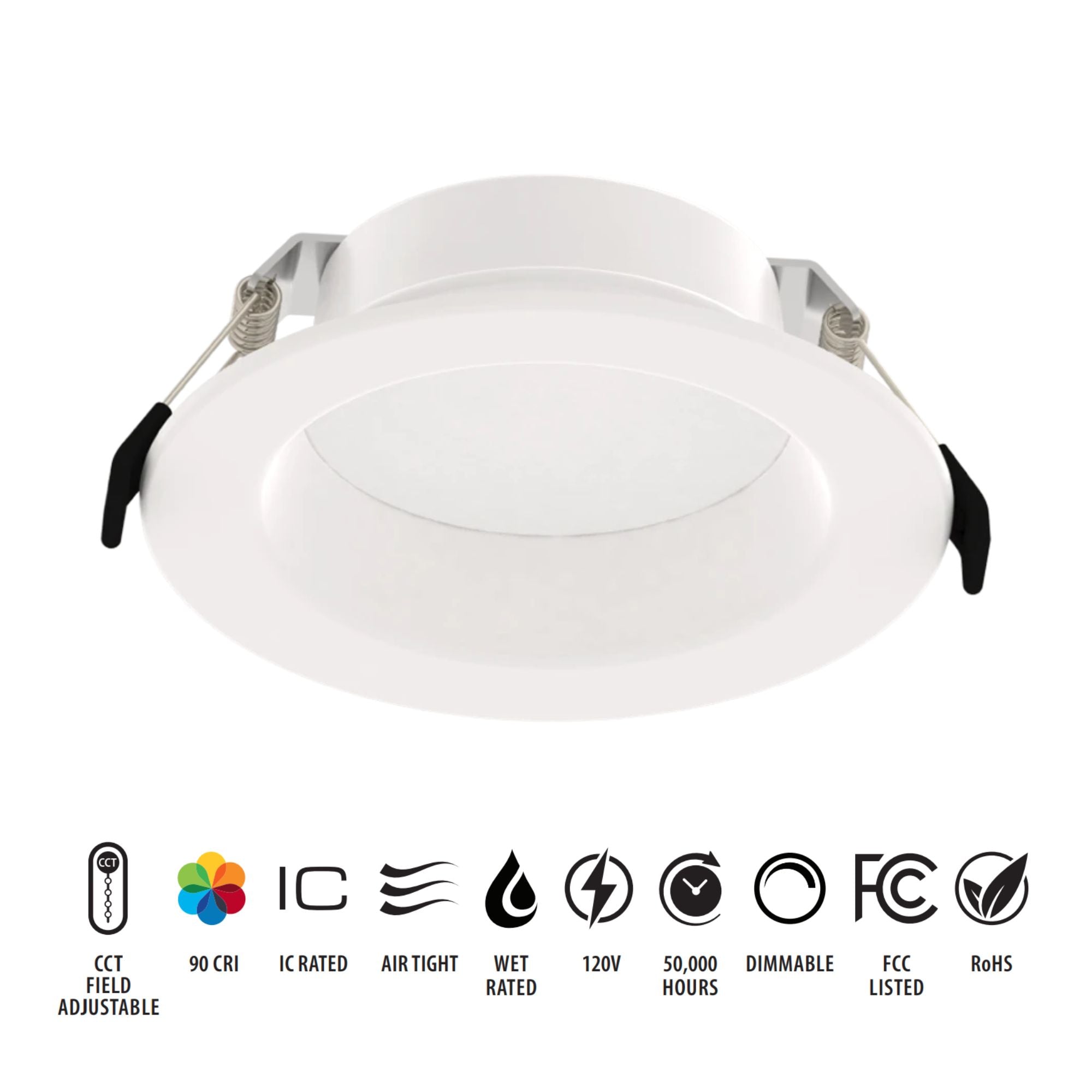 4" Wafer Recessed LED Downlight, 1200 Lm, 5-CCT, Deep Regress Smooth Trim