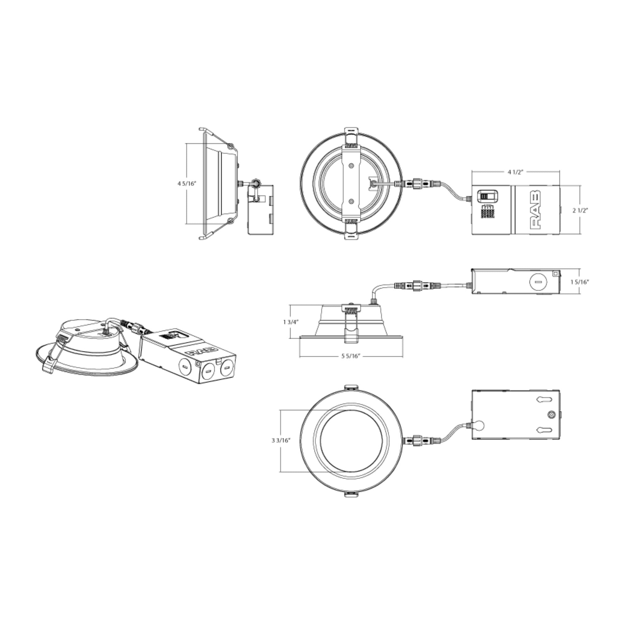 RAB Lighting - 4" Wafer Recessed LED Downlight, 1200 Lm, 5-CCT, Deep Regress Smooth Trim | Bees Lighting