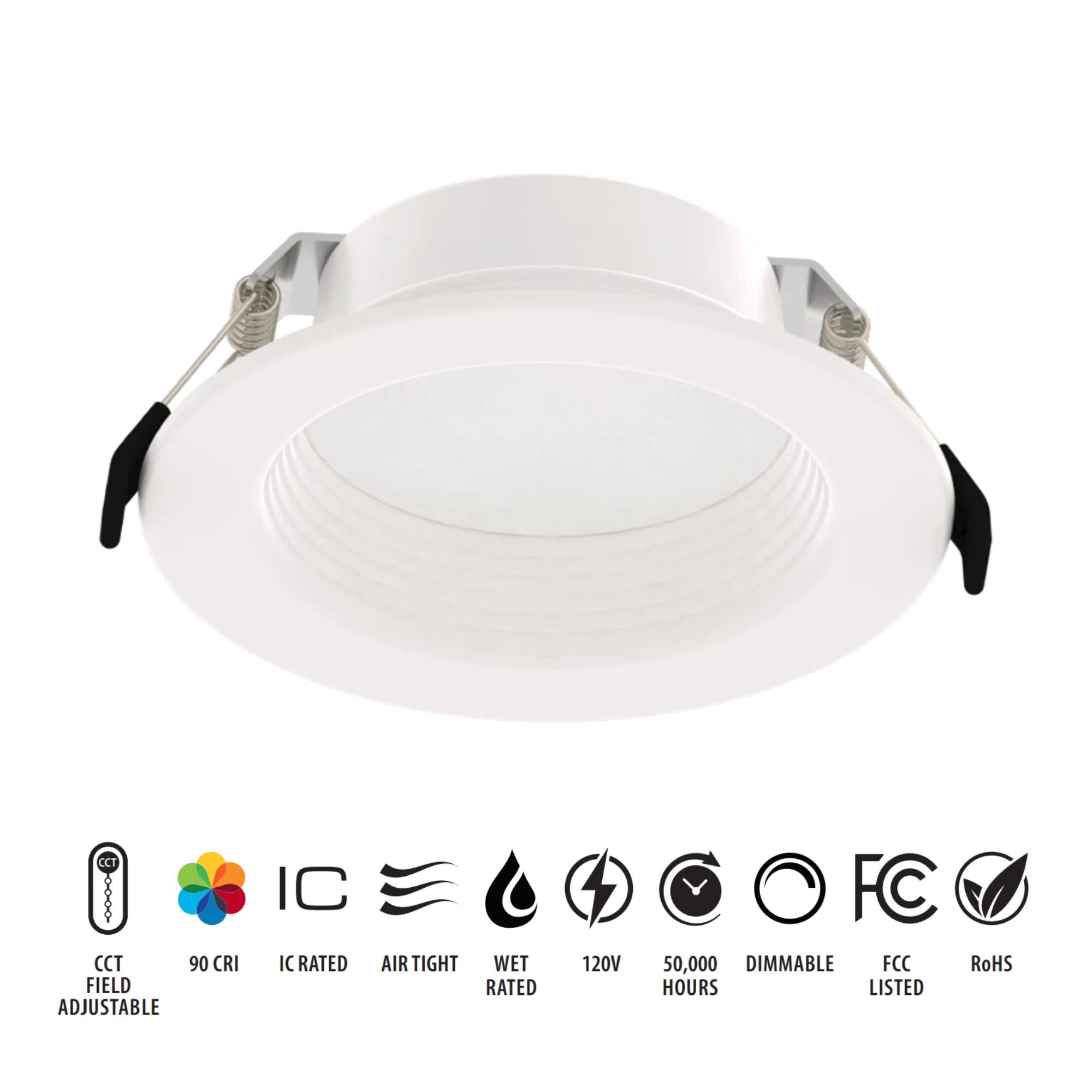 4" Wafer Recessed LED Downlight, 1200 Lm, 5-CCT, Deep Regress Baffle Trim