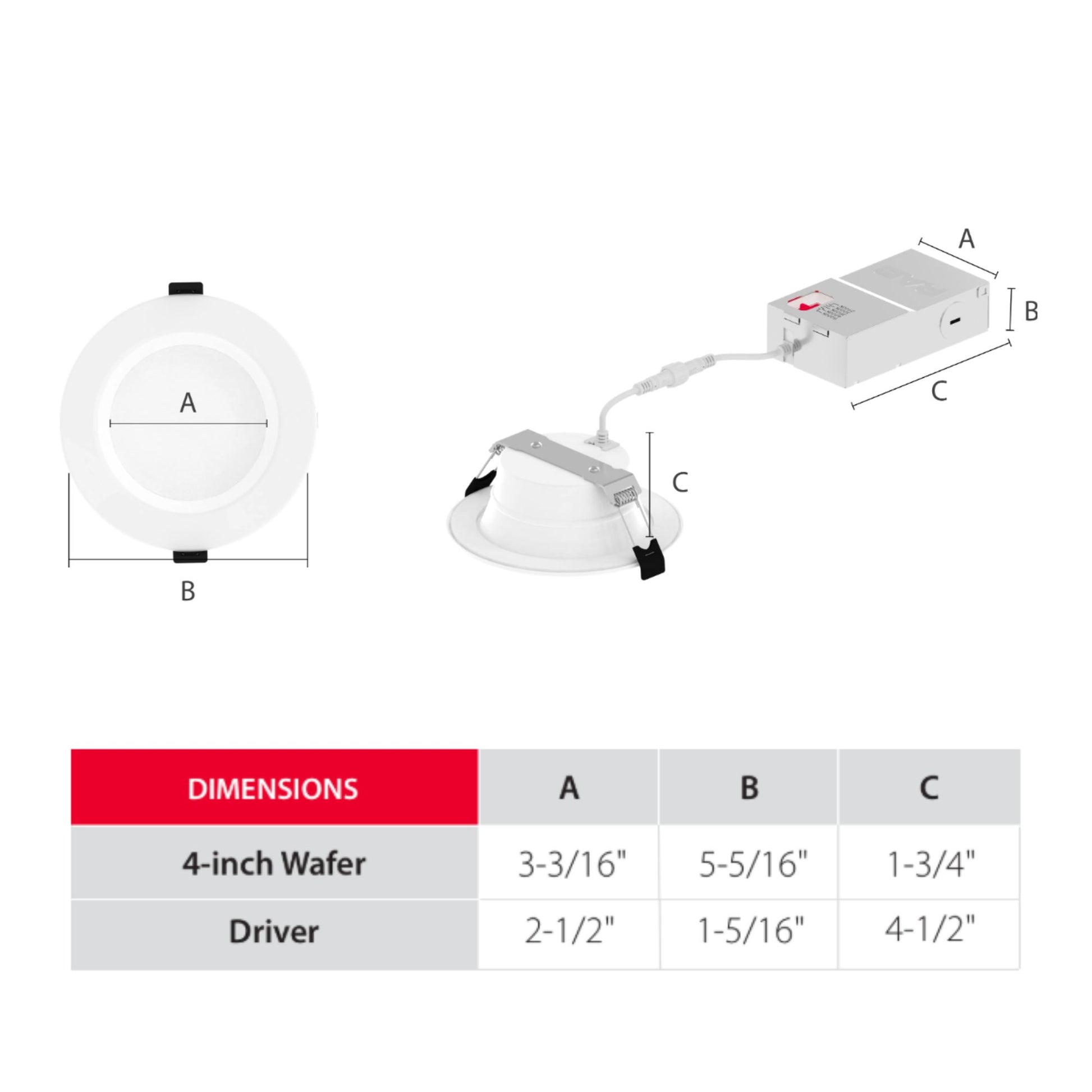 RAB Lighting - 4" Wafer Recessed LED Downlight, 1200 Lm, 5-CCT, Deep Regress Baffle Trim | Bees Lighting