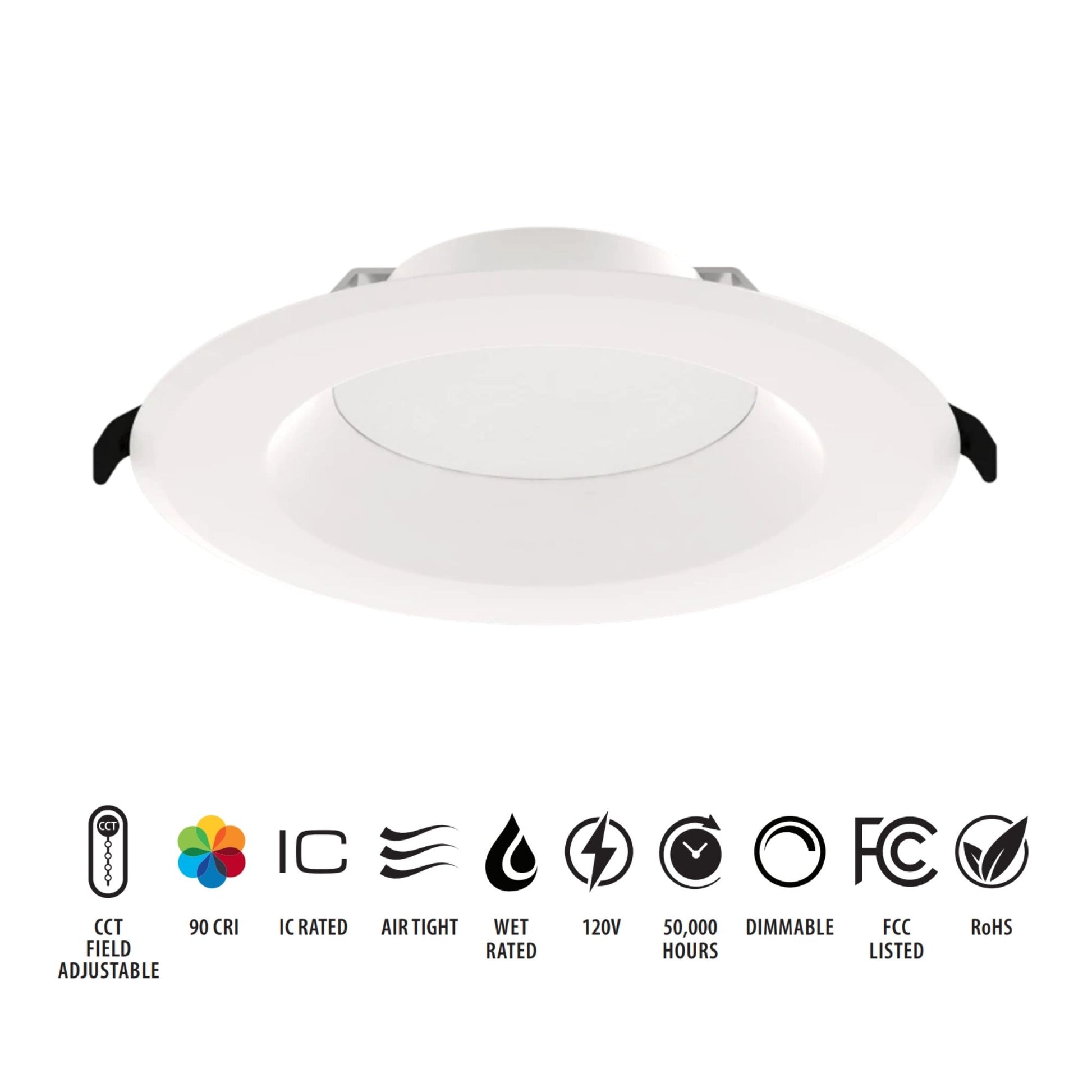 6" Wafer Recessed LED Downlight, 1500 Lm, 5-CCT, Deep Regress Smooth Trim - Bees Lighting