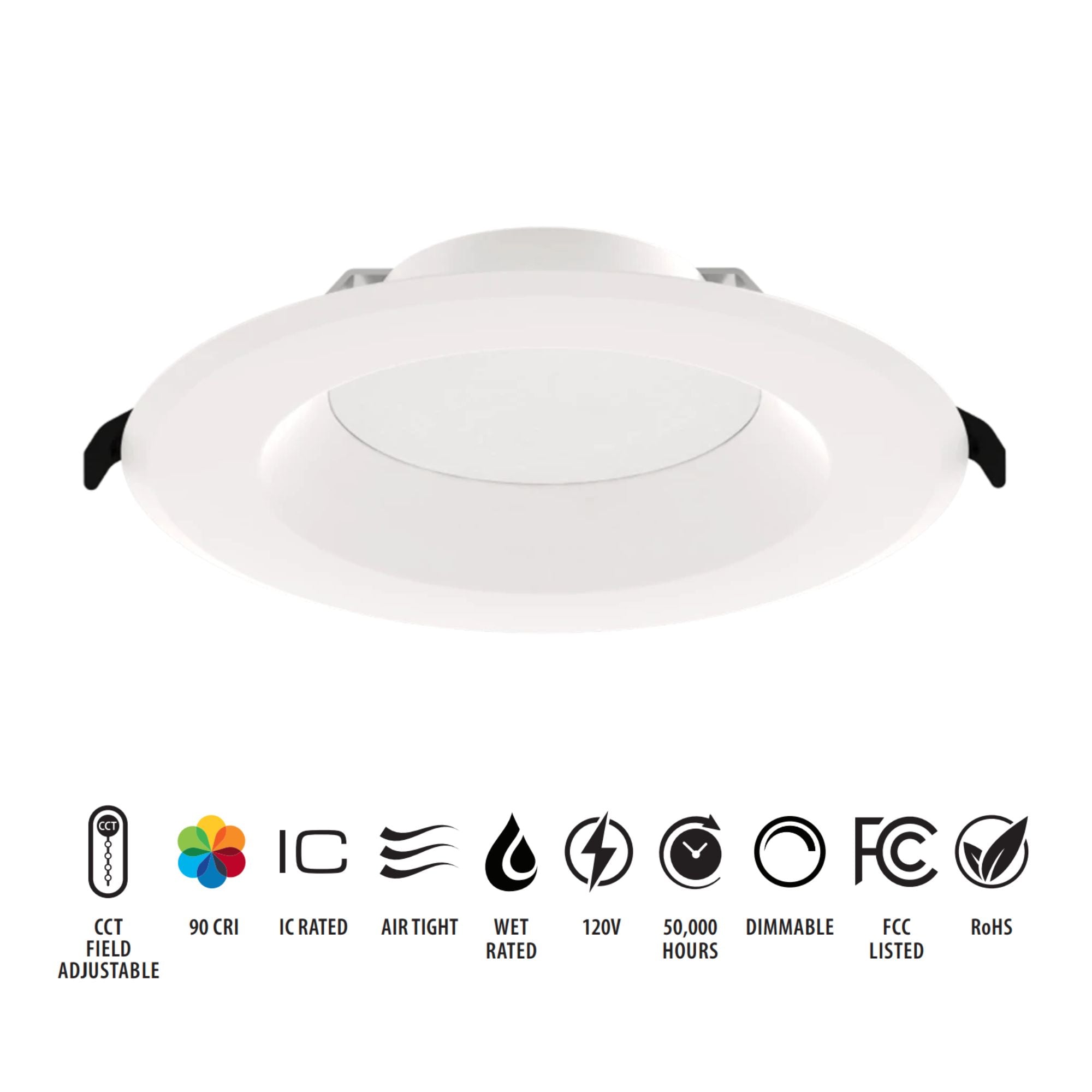 6" Wafer Recessed LED Downlight, 1500 Lm, 5-CCT, Deep Regress Smooth Trim