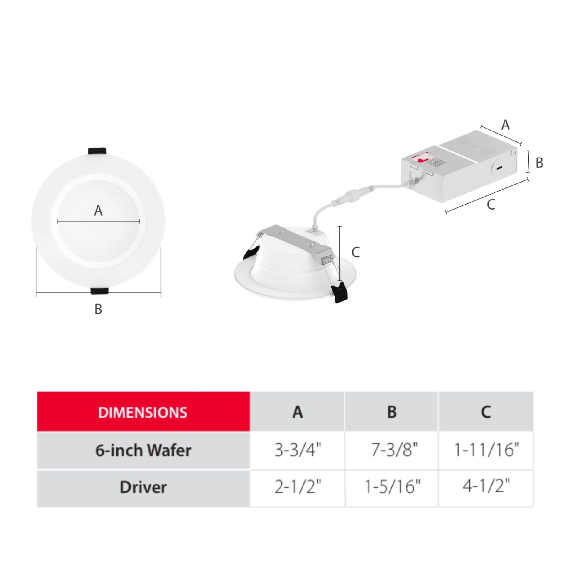 RAB Lighting - 6" Wafer Recessed LED Downlight, 1500 Lm, 5-CCT, Deep Regress Smooth Trim | Bees Lighting