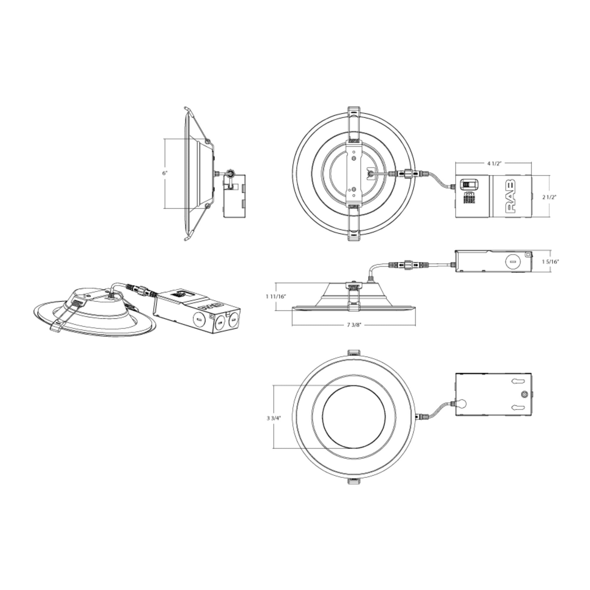 RAB Lighting - 6" Wafer Recessed LED Downlight, 1500 Lm, 5-CCT, Deep Regress Smooth Trim | Bees Lighting