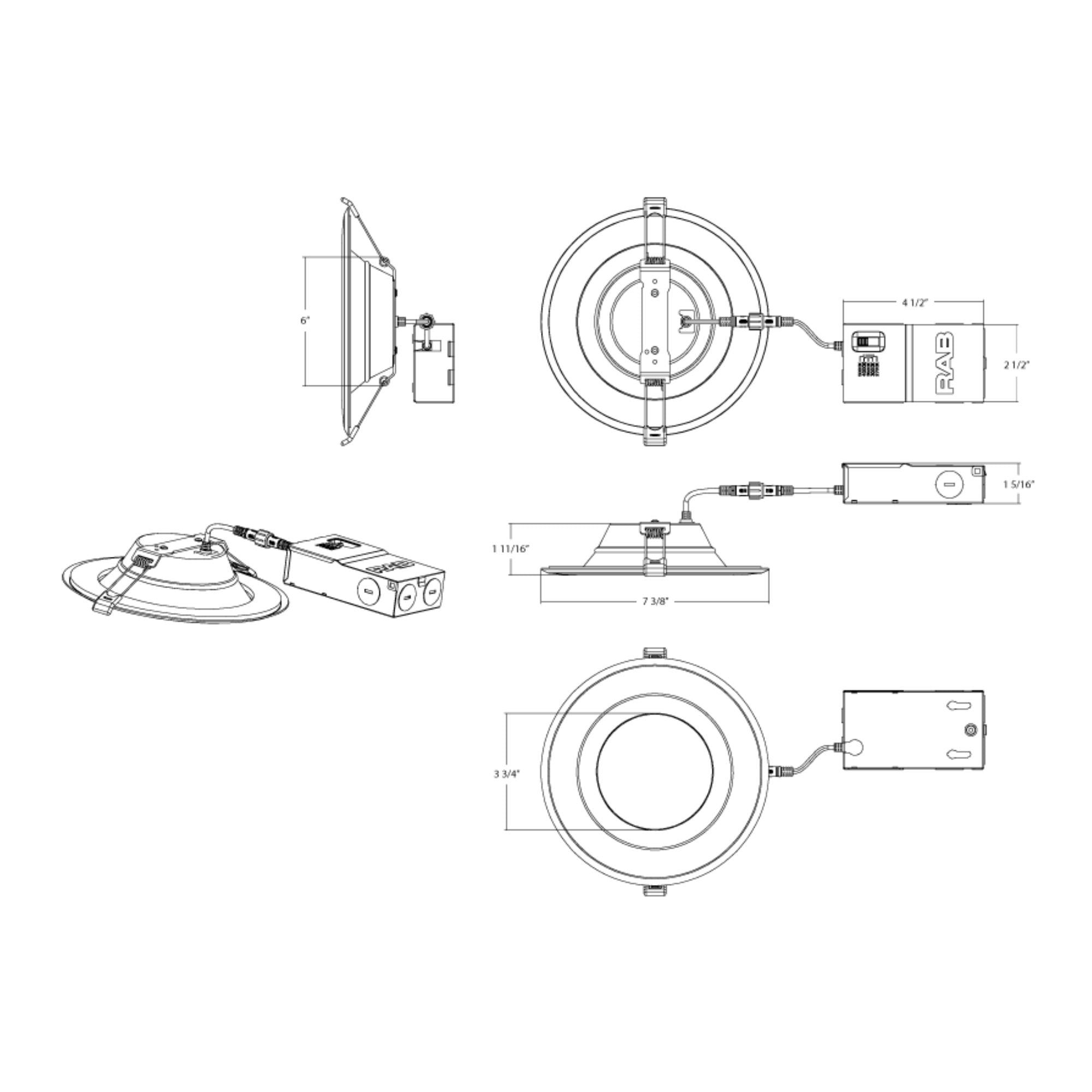 RAB Lighting - 6" Wafer Recessed LED Downlight, 1500 Lm, 5-CCT, Deep Regress Smooth Trim | Bees Lighting
