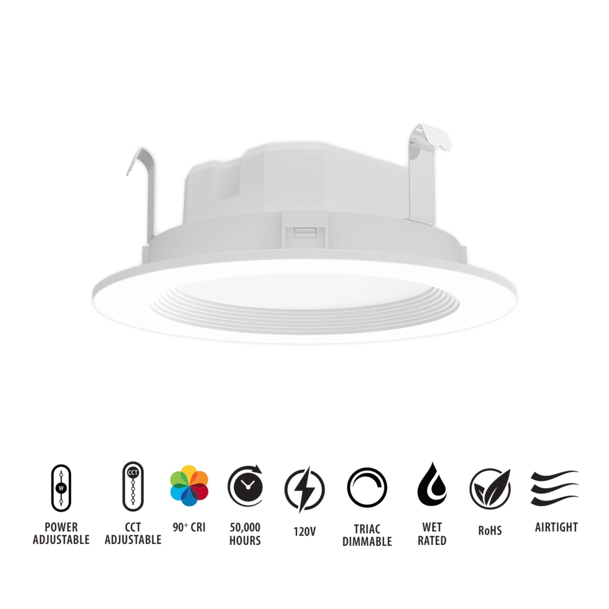 4'' Wafer Retrofit LED Can Light, 835 Lm, 5-CCT, White Baffle Trim