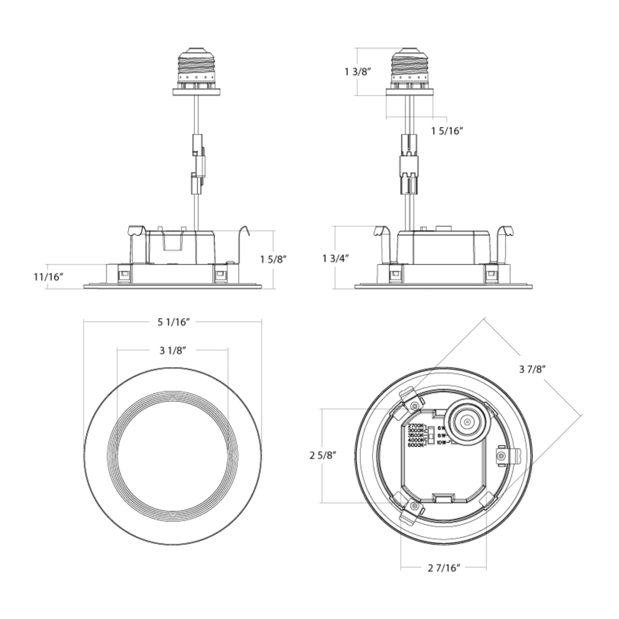 RAB Lighting - 4'' Wafer Retrofit LED Can Light, 835 Lm, 5-CCT, White Baffle Trim | Bees Lighting