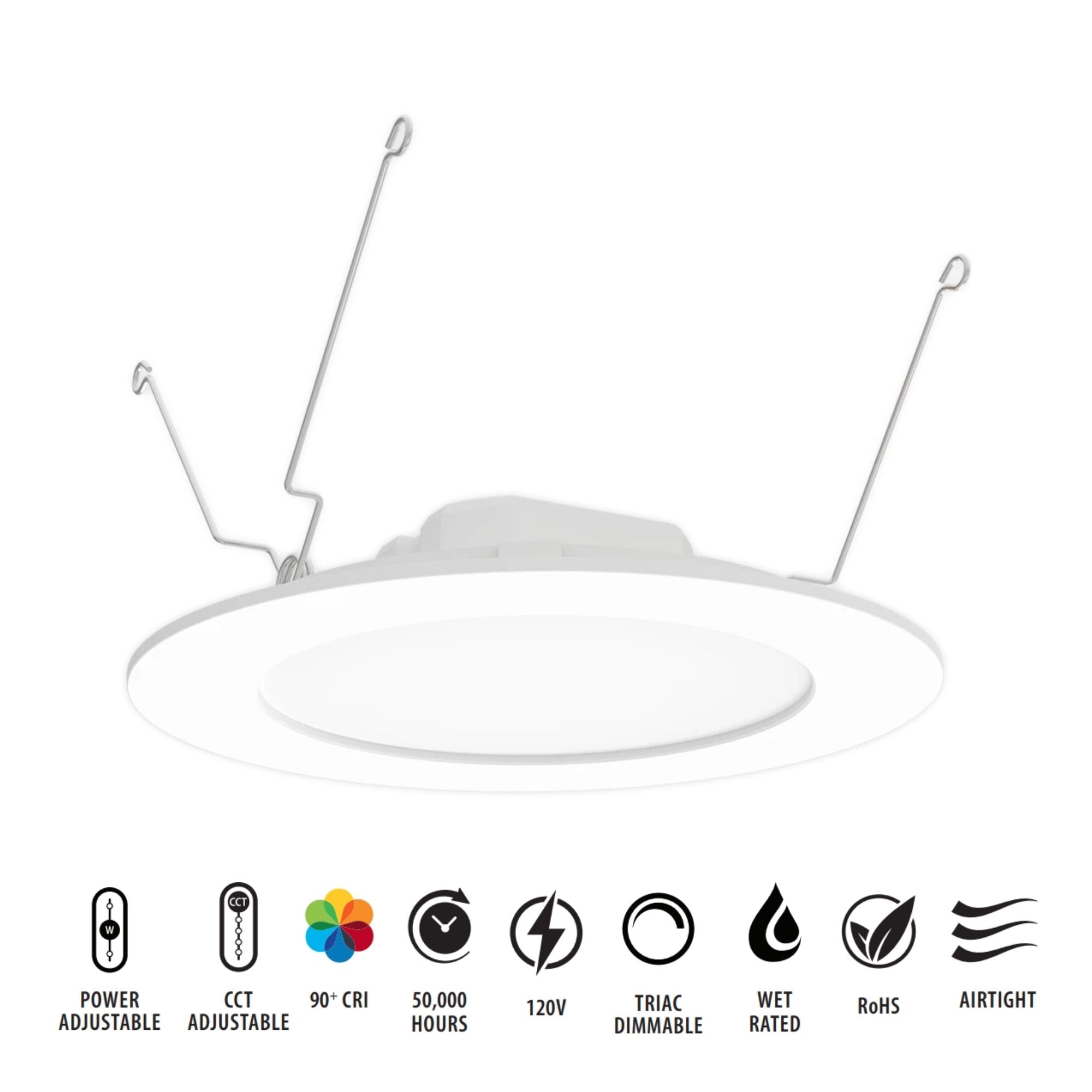 5/6'' Wafer Retrofit LED Can Light, 1300 Lm, 5-CCT, White Smooth Trim