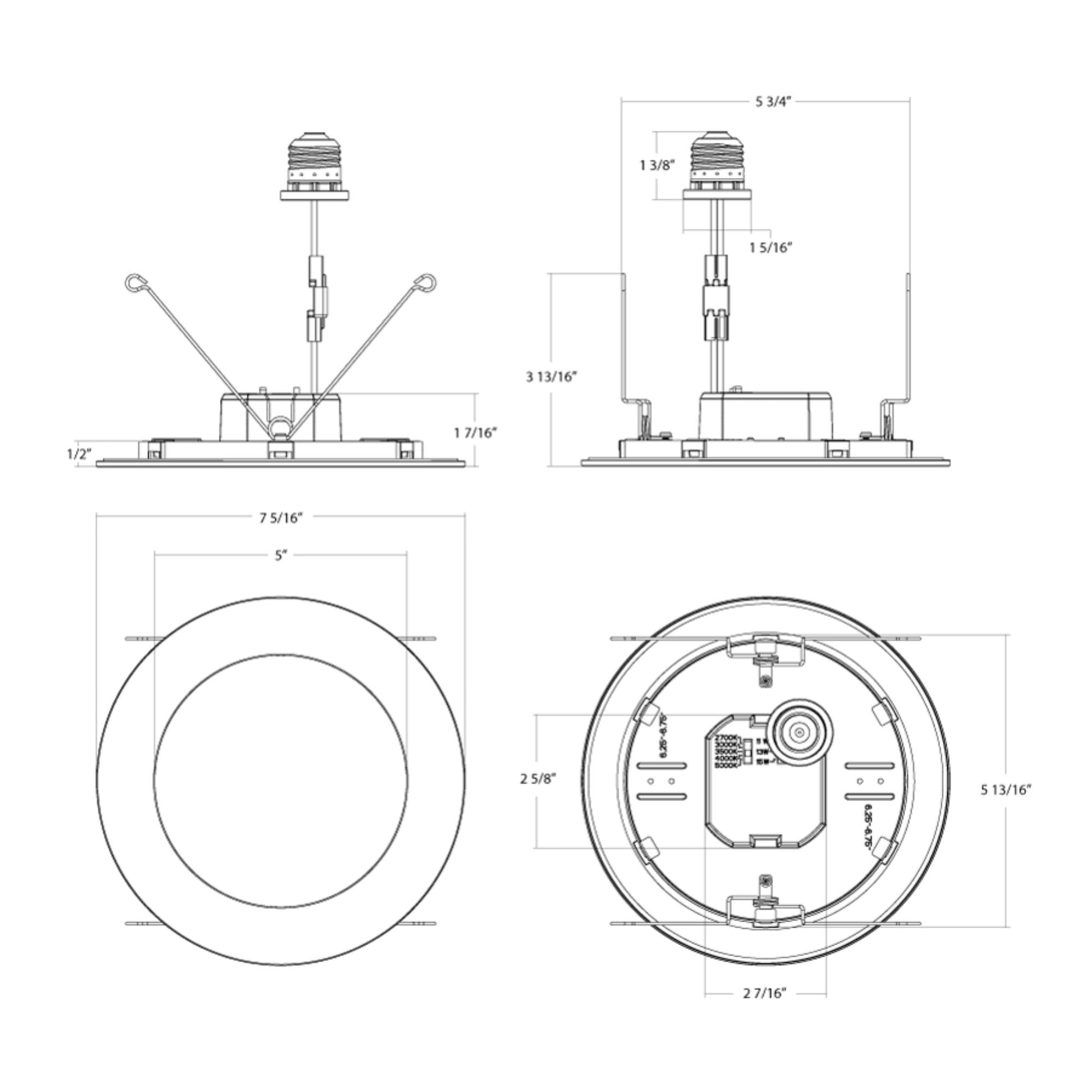 RAB Lighting - 5/6'' Wafer Retrofit LED Can Light, 1300 Lm, 5-CCT, White Smooth Trim | Bees Lighting