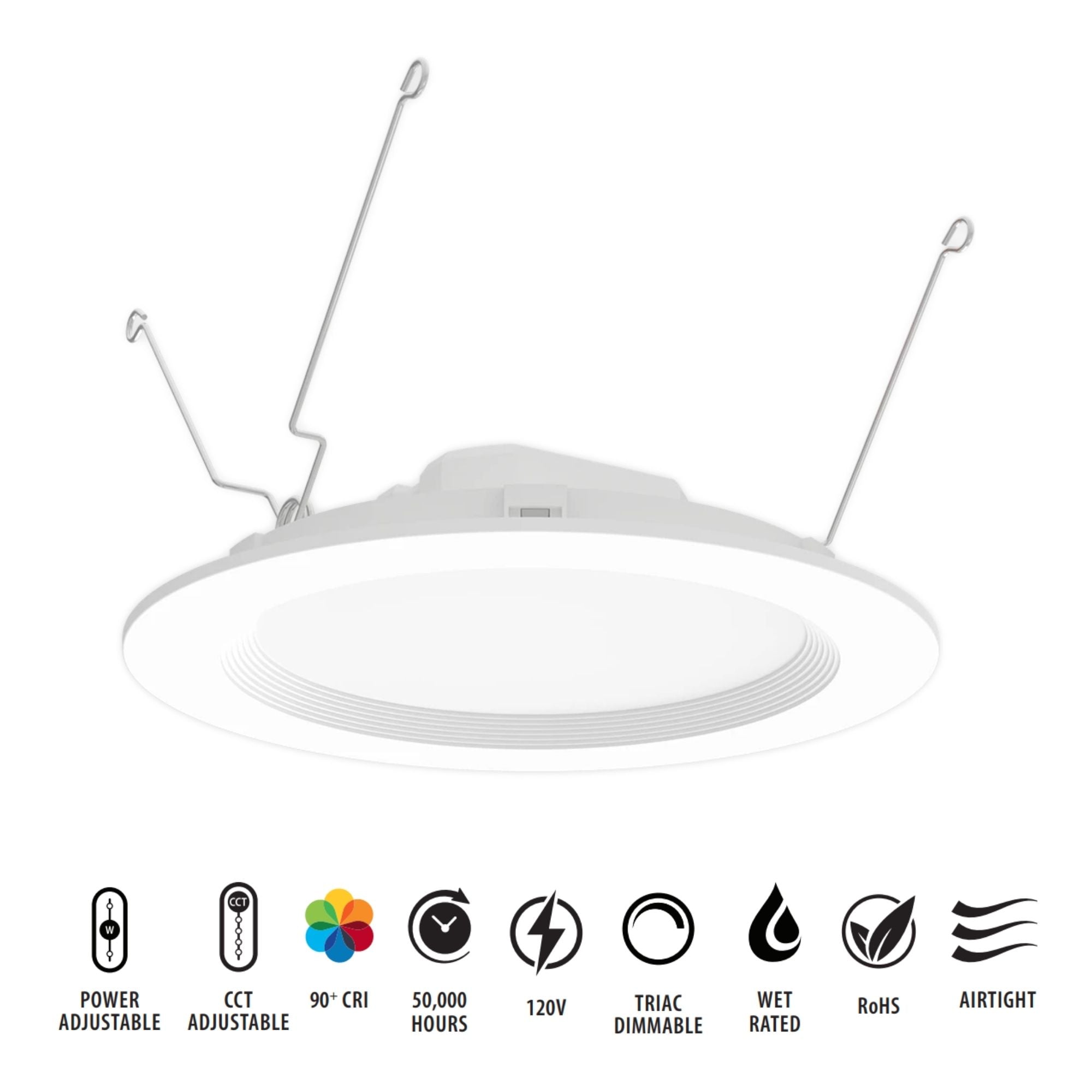5/6'' Wafer Retrofit LED Can Light, 1300 Lm, 5-CCT, White Baffle Trim