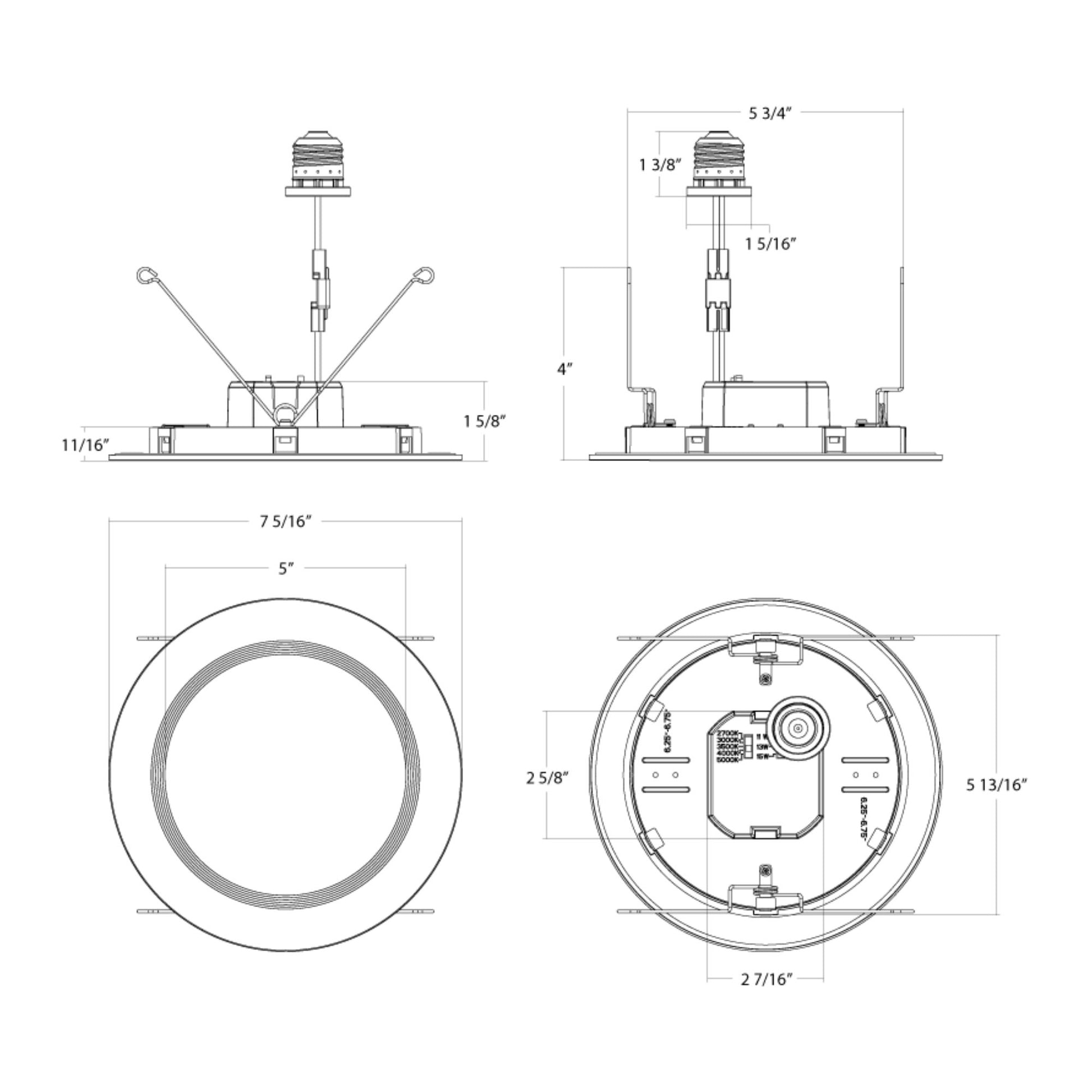 RAB Lighting - 5/6'' Wafer Retrofit LED Can Light, 1300 Lm, 5-CCT, White Baffle Trim | Bees Lighting