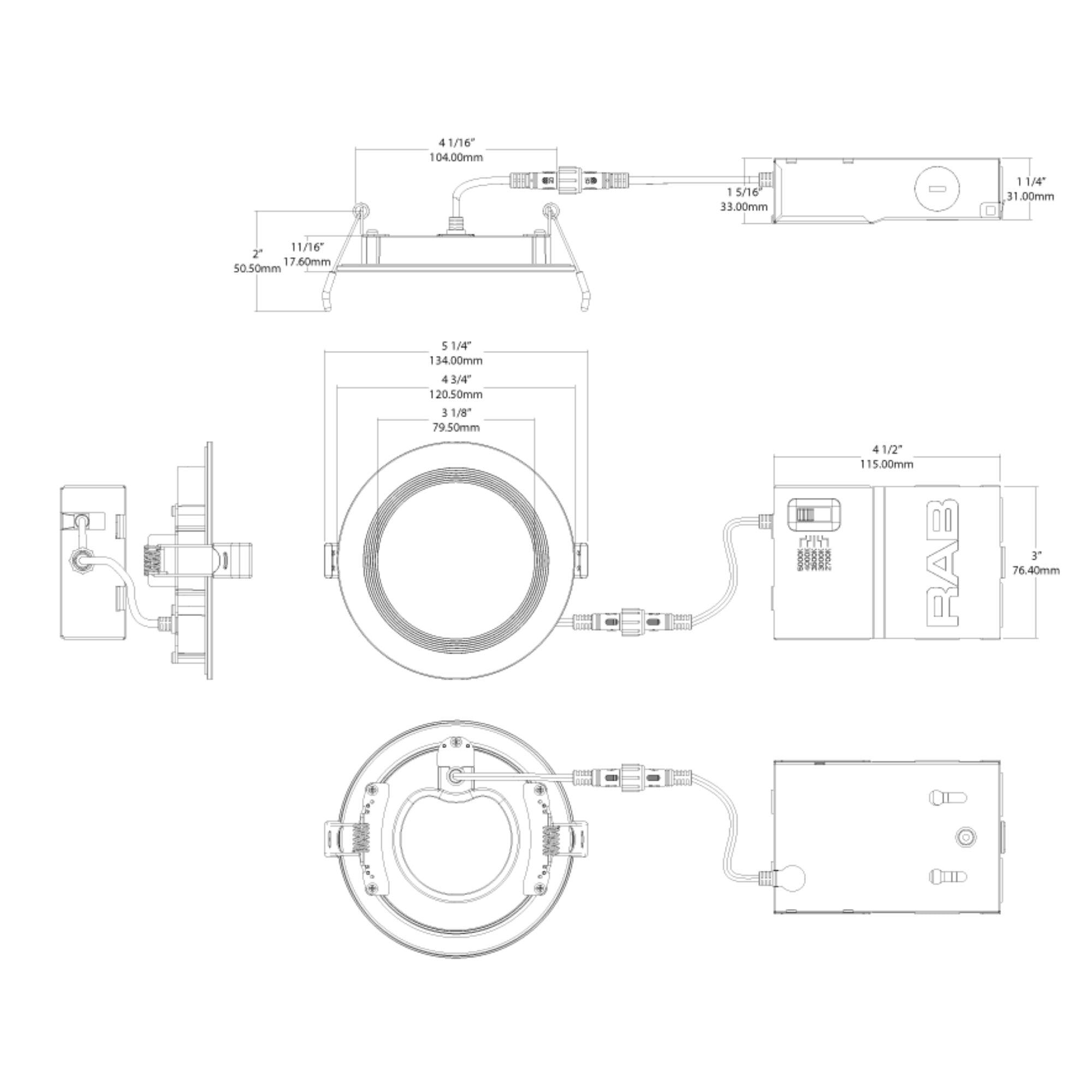 4" Wafer LED Downlight, 1000 Lm, 5-CCT, White Baffle Trim