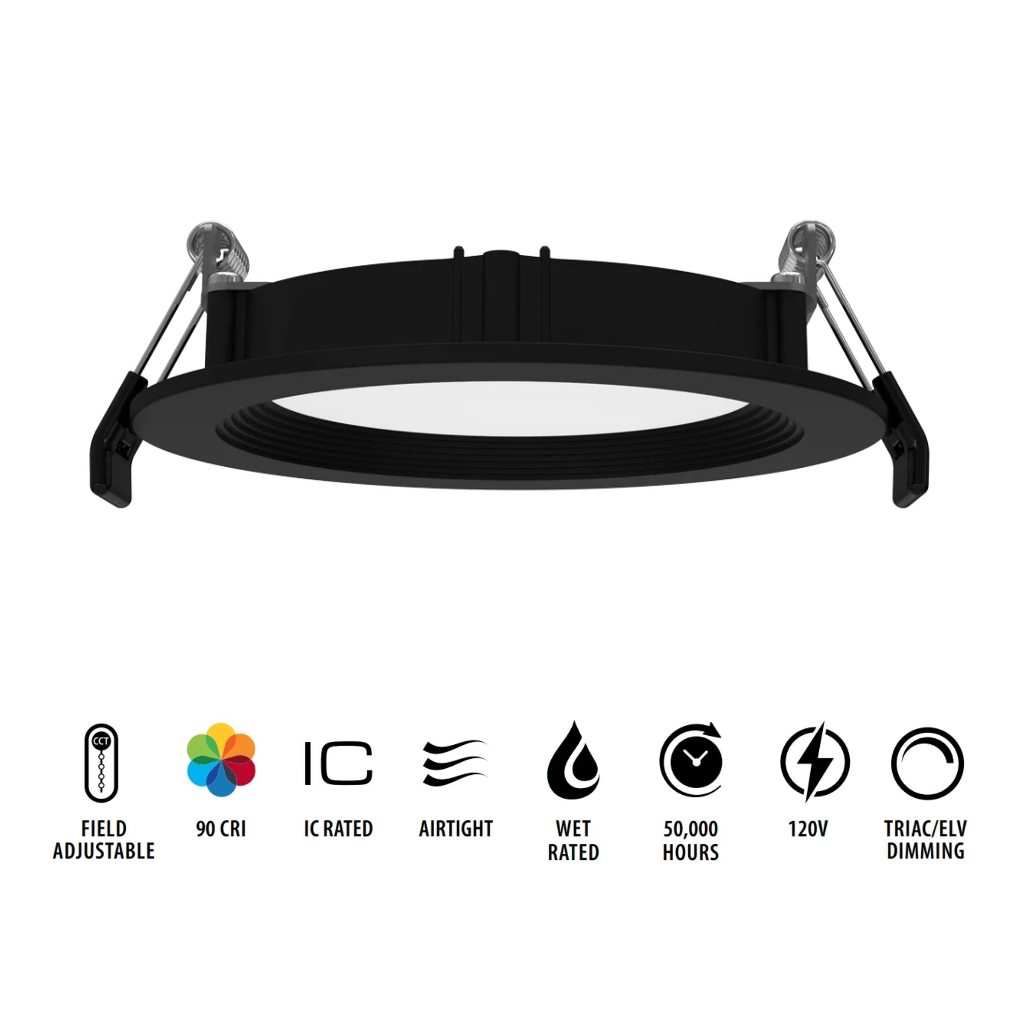 4" Wafer LED Downlight, 800 Lm, 5-CCT, Black Baffle Trim