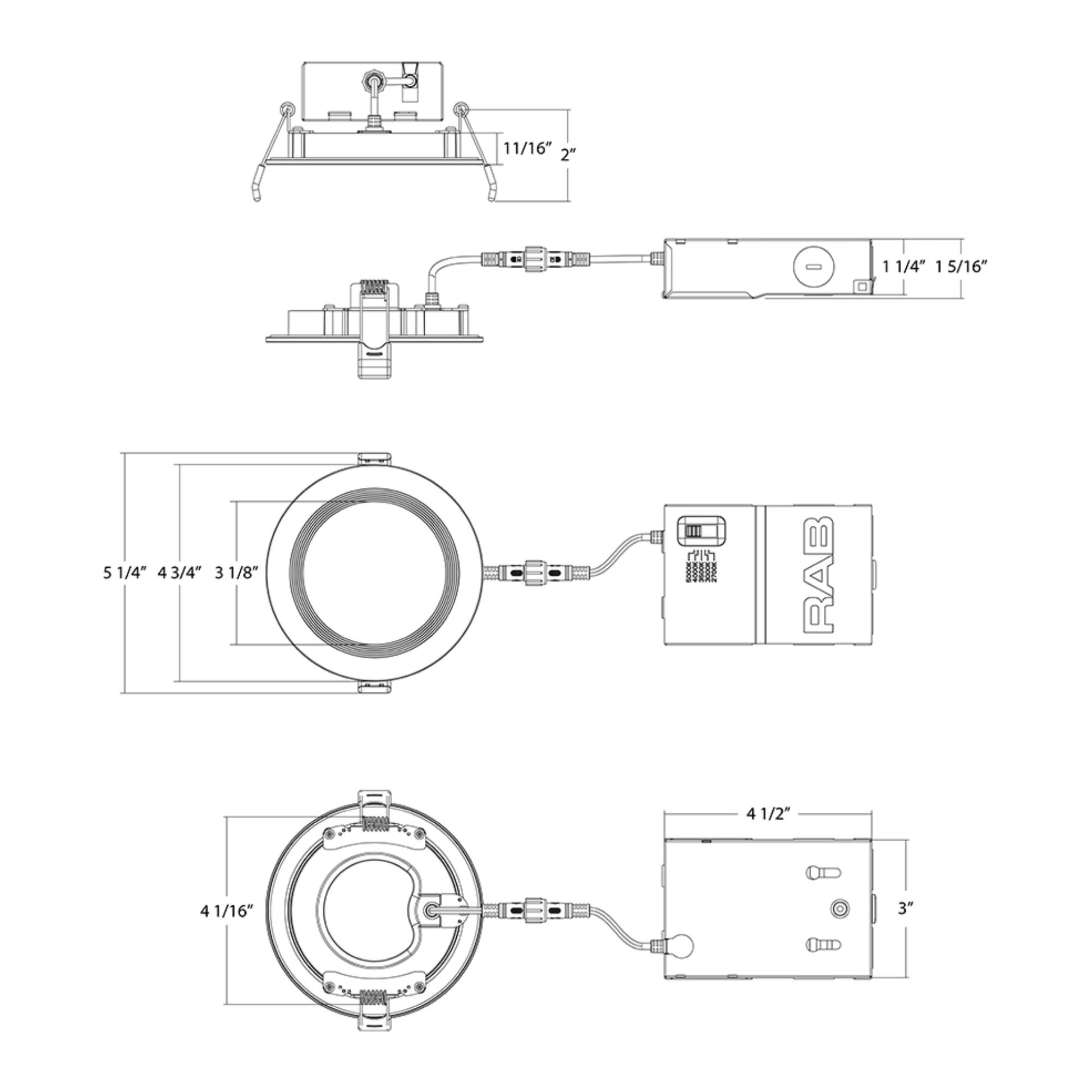 4" Wafer LED Downlight, 800 Lm, 5-CCT, Black Baffle Trim - Bees Lighting