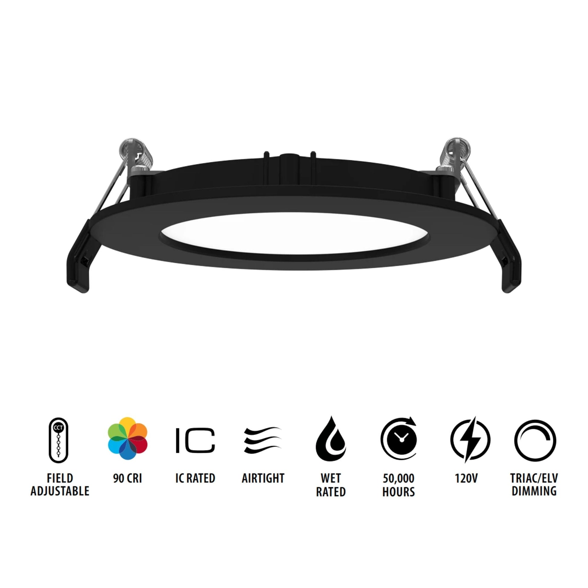 4" Wafer LED Downlight, 800 Lm, 5-CCT, Black Smooth Trim - Bees Lighting