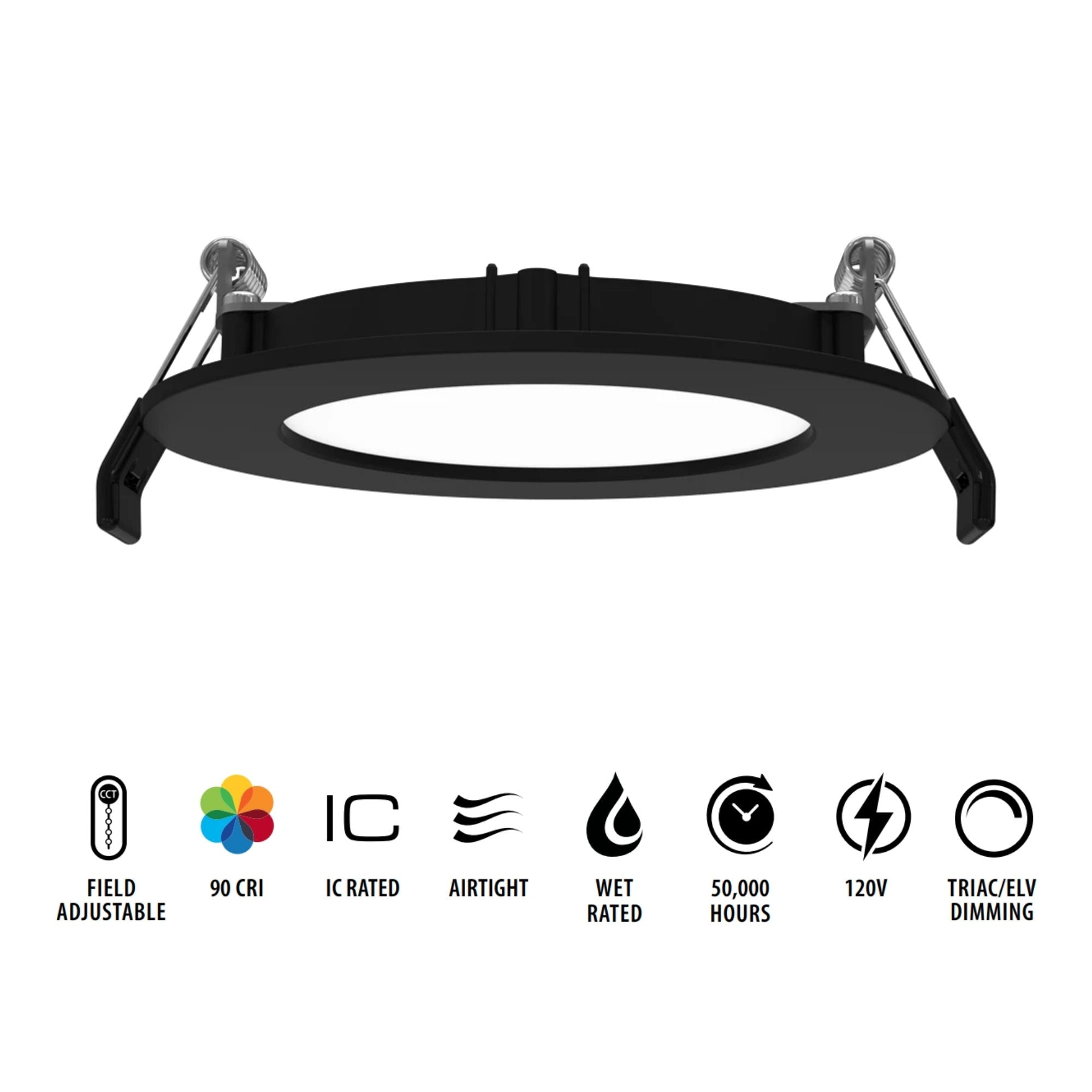 4" Wafer LED Downlight, 800 Lm, 5-CCT, Black Smooth Trim